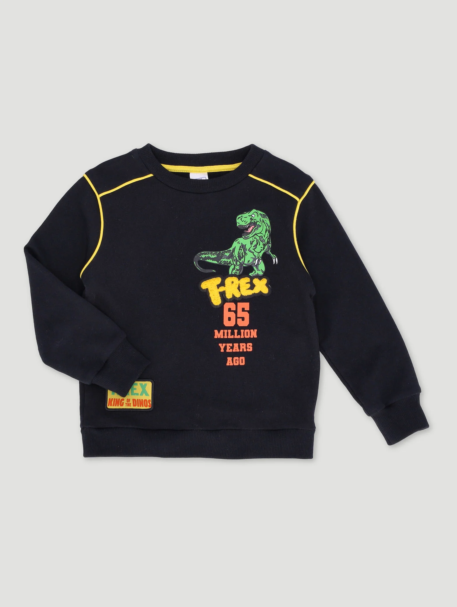 Pre-Boys Dino Pipped Crew Top - Black - Image 3