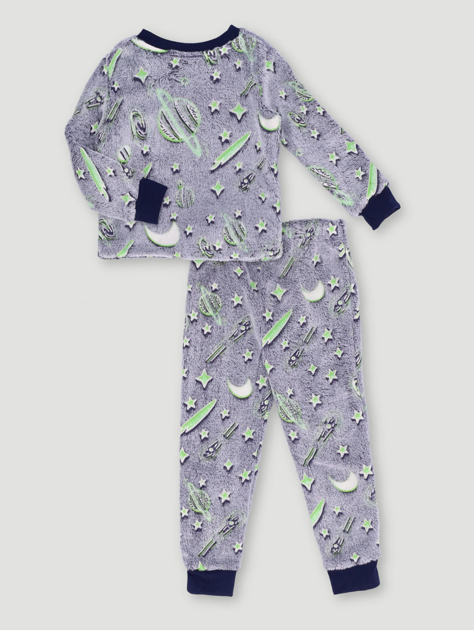 Pre-Boys Glow In The Dark Space Long Sleeve Sleep Set - Navy - Image 2