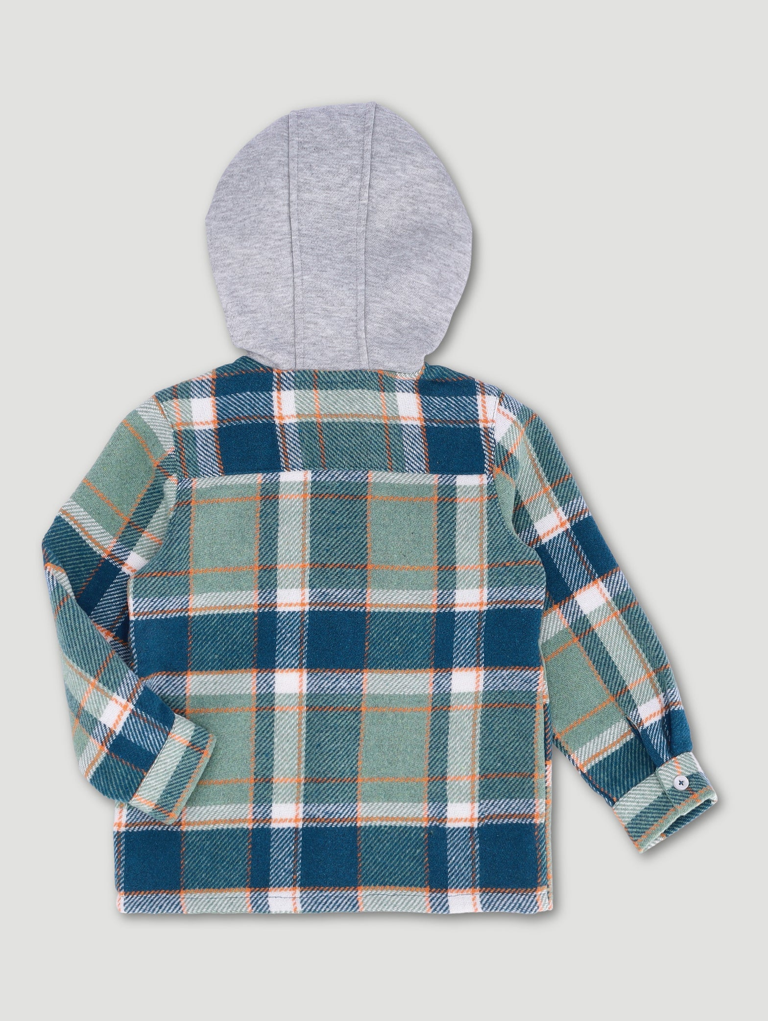 Pre-Boys Hooded Zip Flannel Shirt - Green/Tan - Image 2