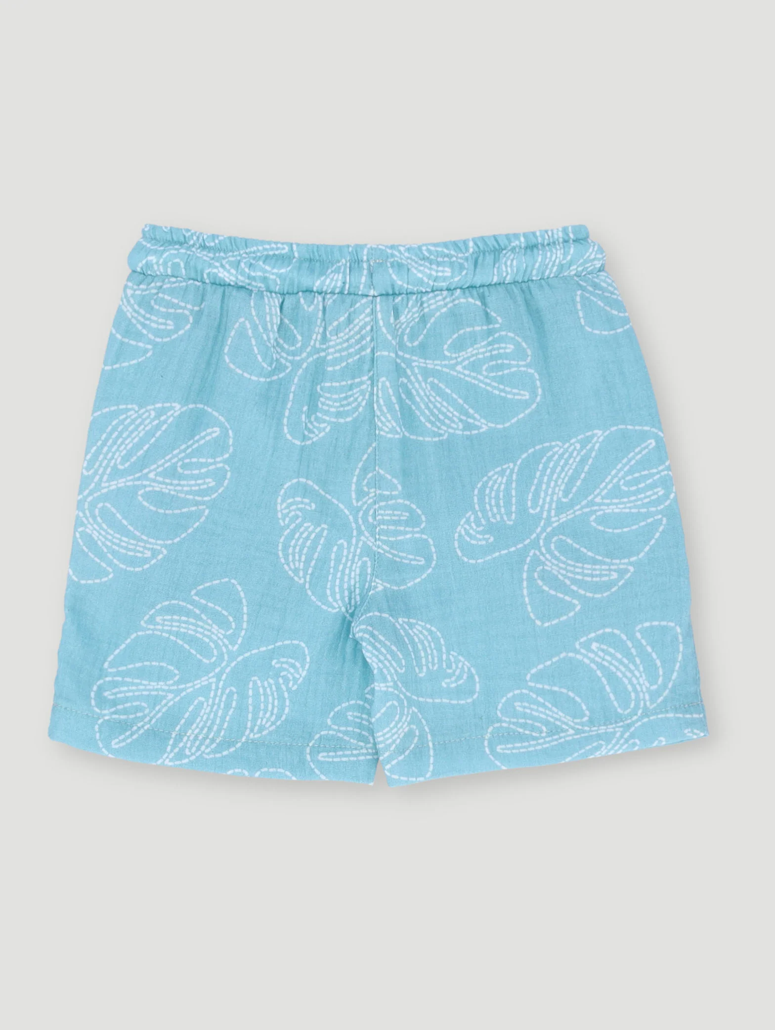 Pre-Boys Leaf Muslin Short - Blue - Image 2