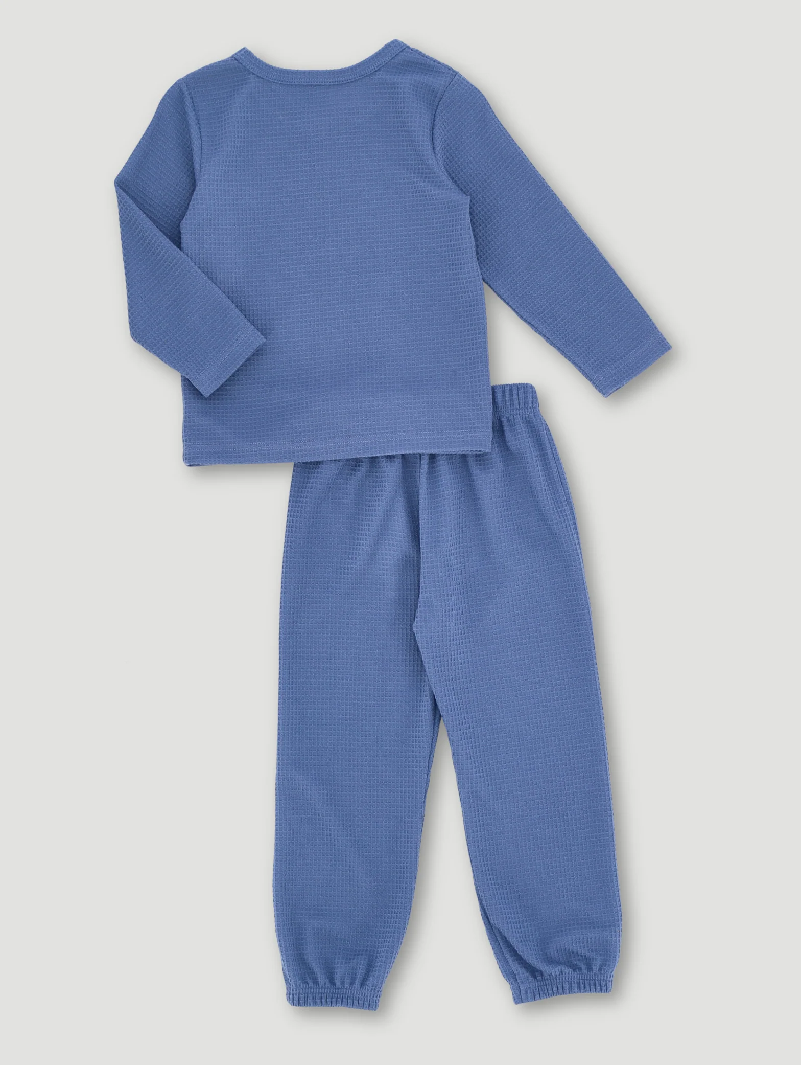 Pre-Boys Long Sleeve Long Bottom Waffle Sleep Set - Blue - Image 2