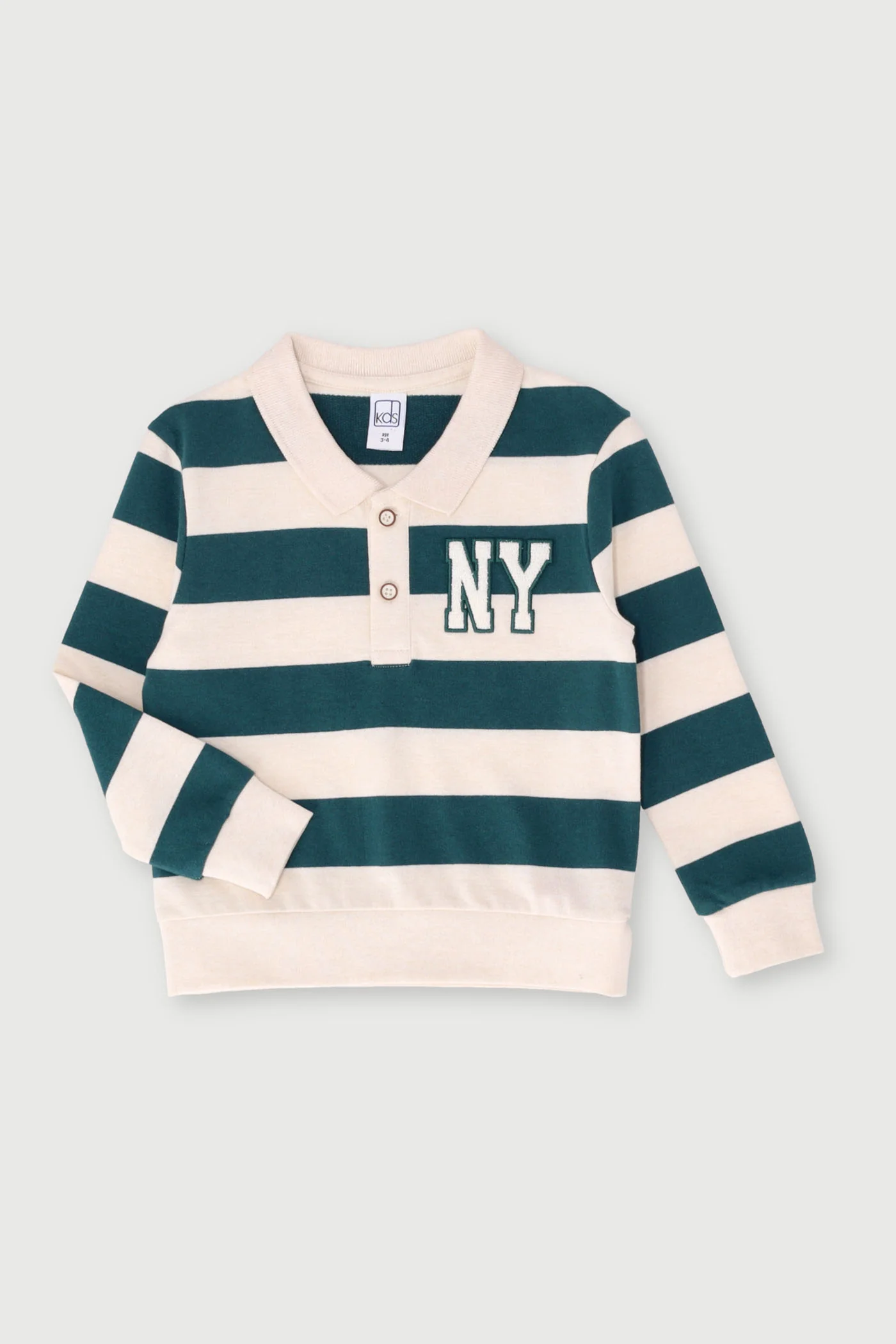 Pre-Boys Long Sleeve Striped Rugby Pullover - Green - Image 2