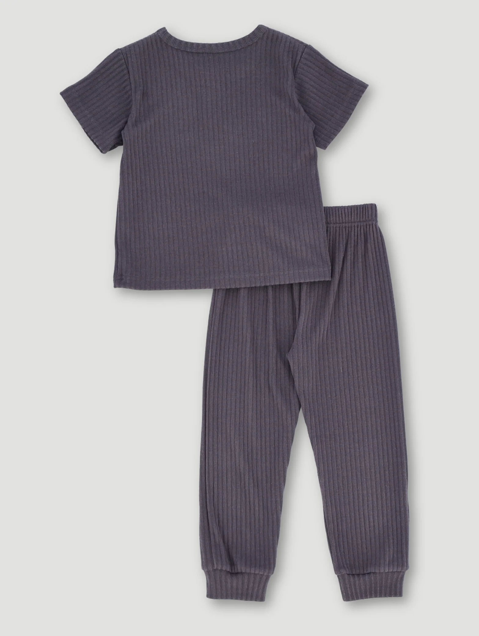 Pre-Boys Short Sleeve Long Bottom Ribbed Sleep Set - Grey - Image 2