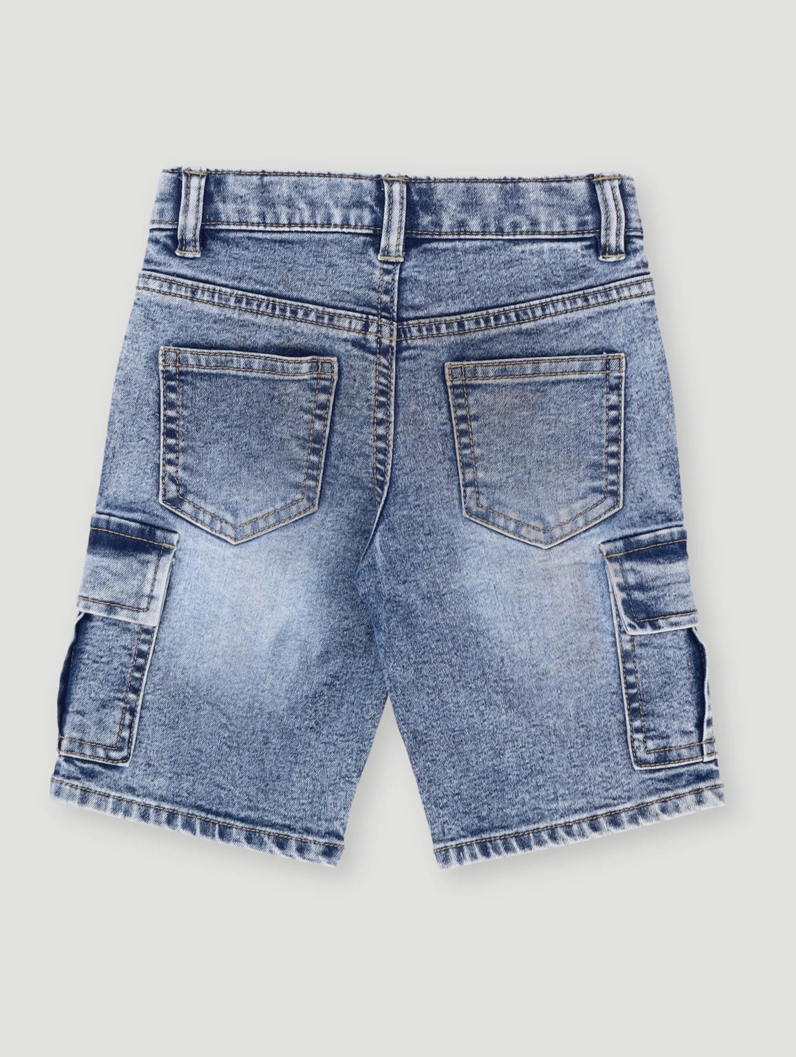 Pre-Boys Stone Wash Cargo Denim Short - Dark Blue - Image 2