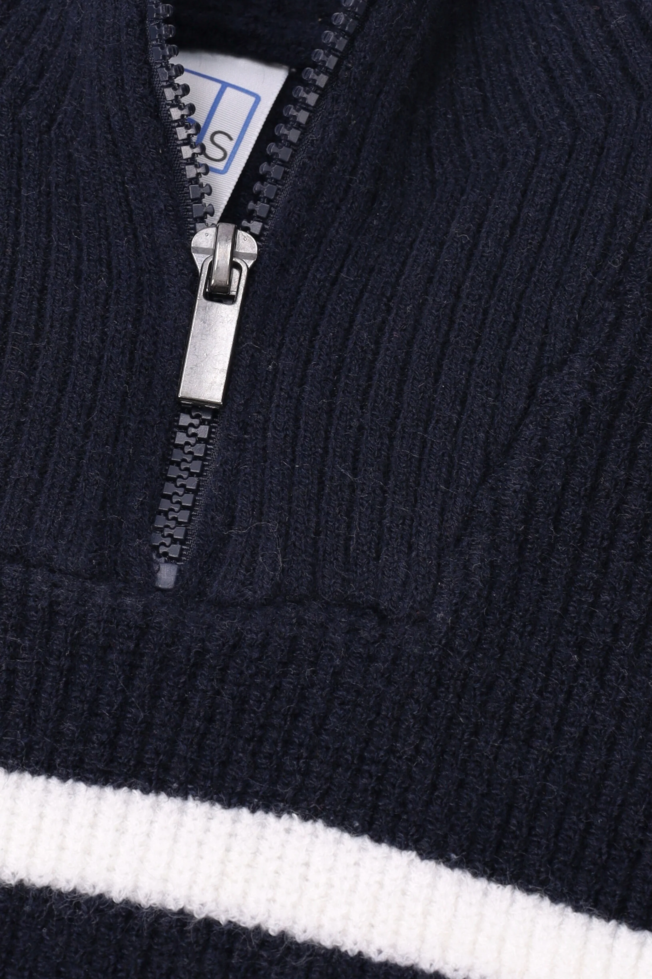 Pre-Boys Striped Quarter Zip Knitwear - Navy/White - Image 2