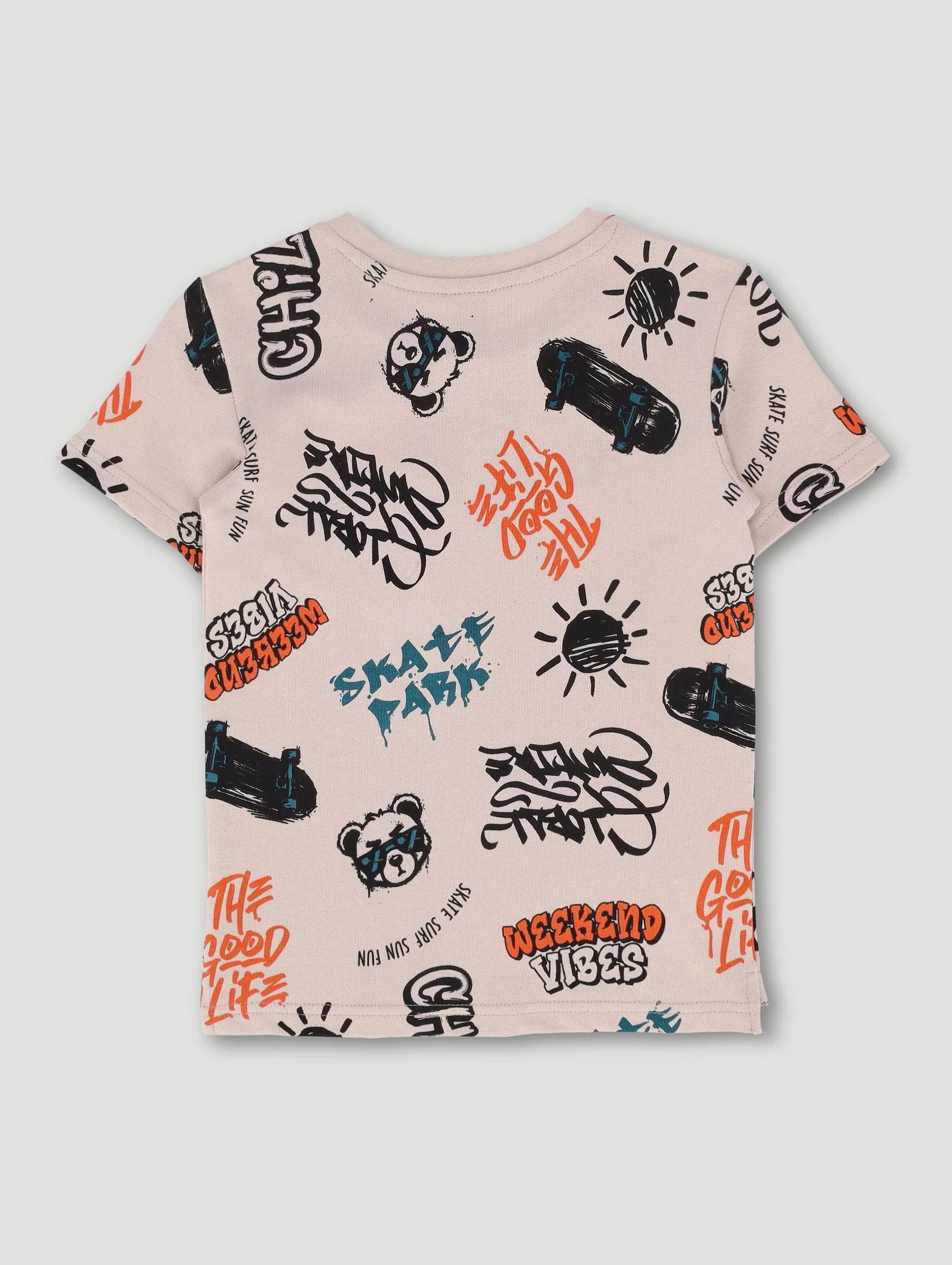 Pre-Boys Teddy Graffiti Fleece Crew Top - Stone - Image 2