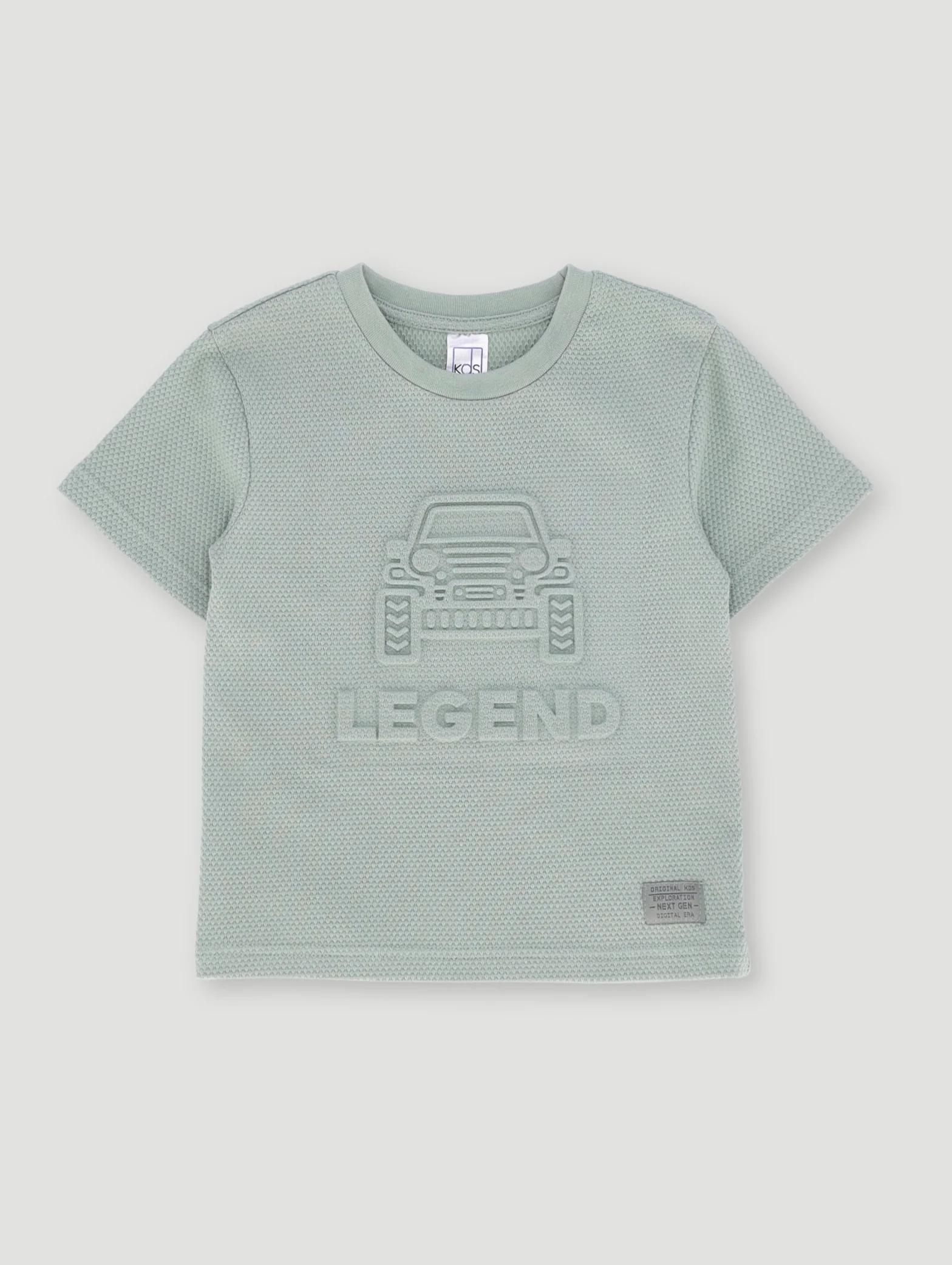 Pre- Boys Textured Waffle Embossed Tee - Green - Image 3