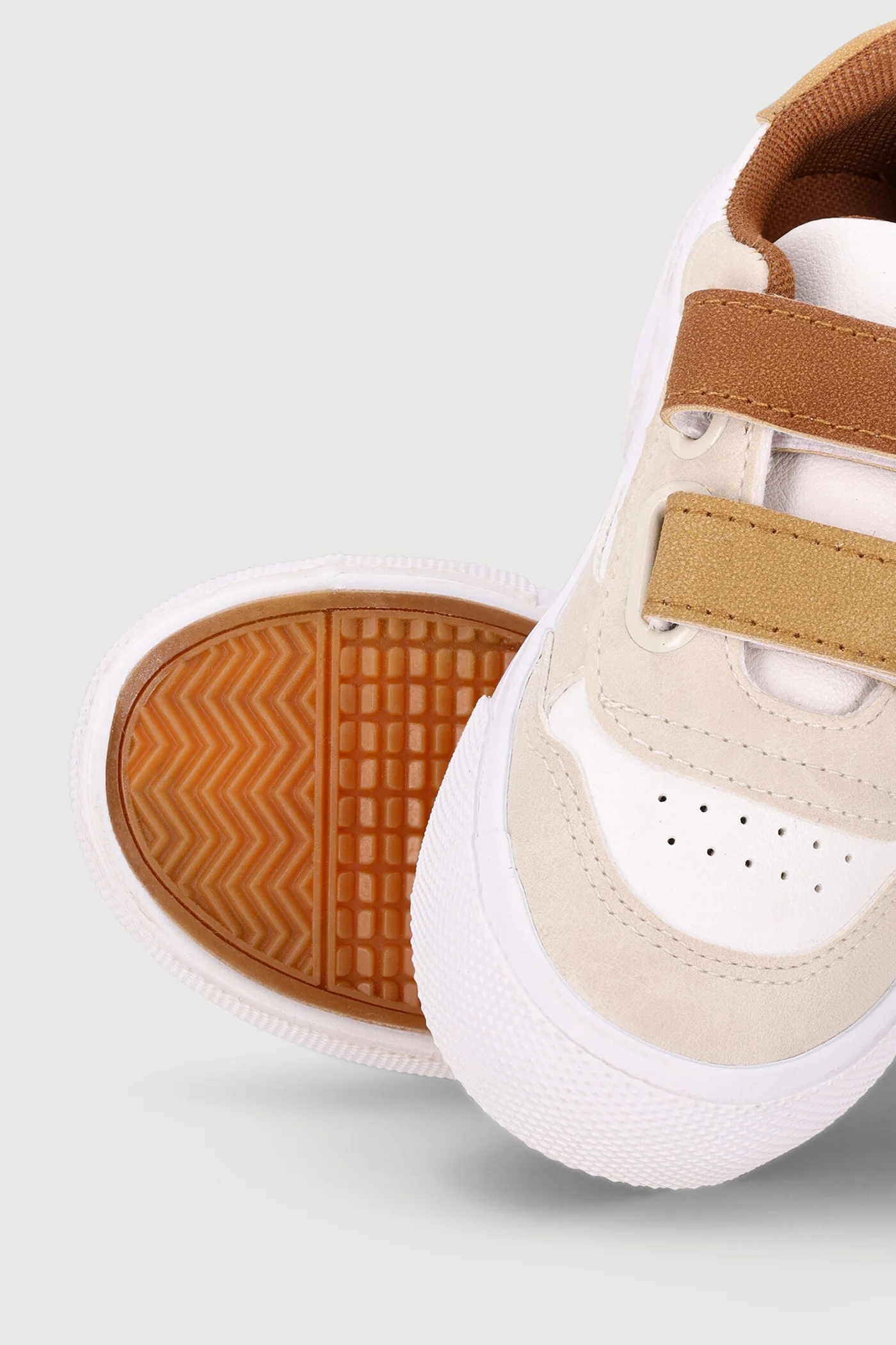 Pre-Boys Velcro Sneaker - White/Beige - Image 5