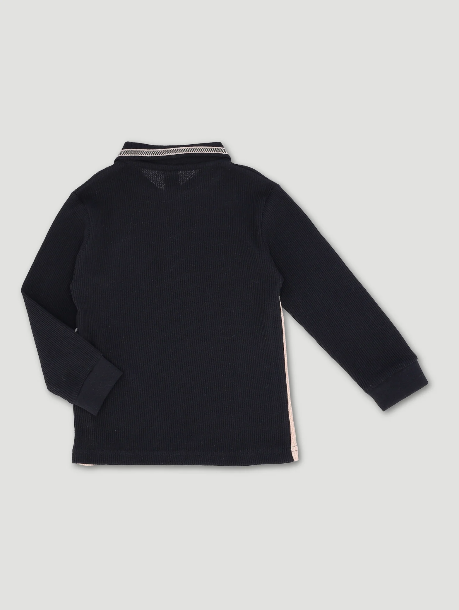Pre-Boys Waffle Zip Colourblock Tee - Black/Beige - Image 2