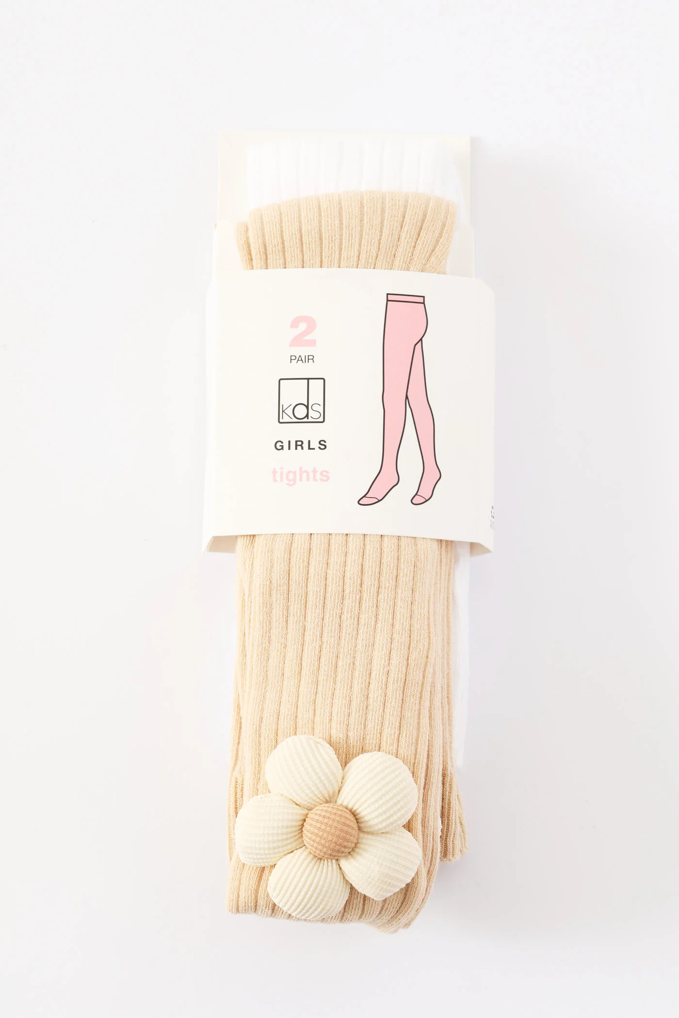 Pre-Girls 2 Pack 3D Flower Tights - Nude - Image 4