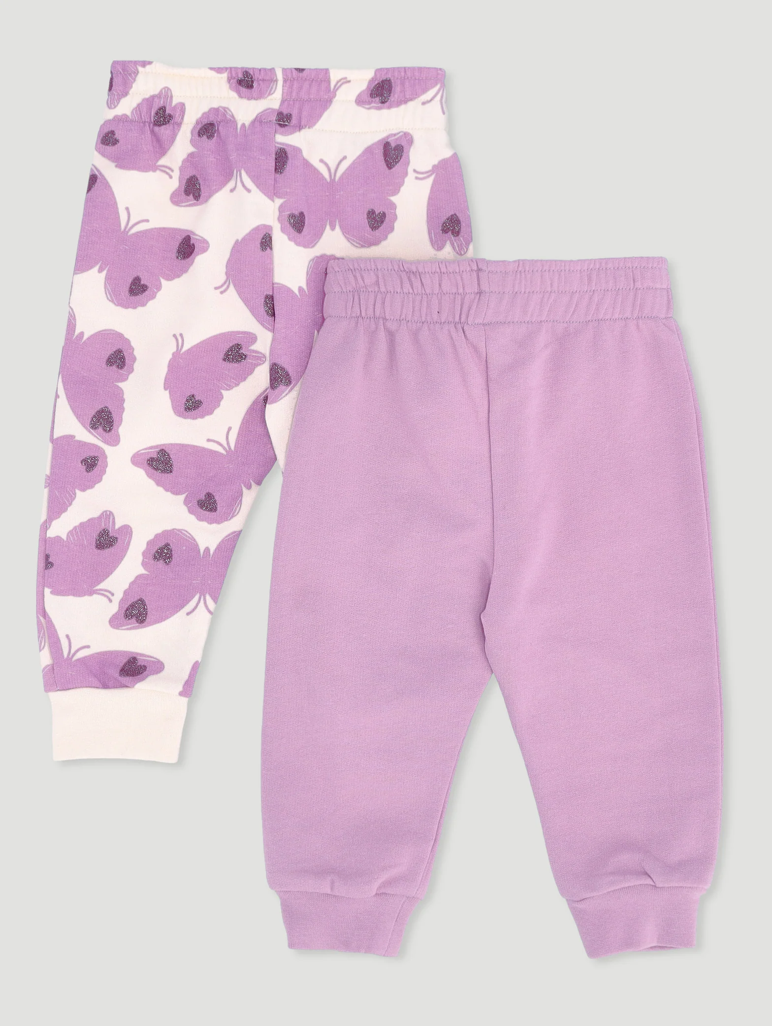 Pre-Girls 2 Pack Butterfly Print & Plain Jogger - Lilac - Image 2