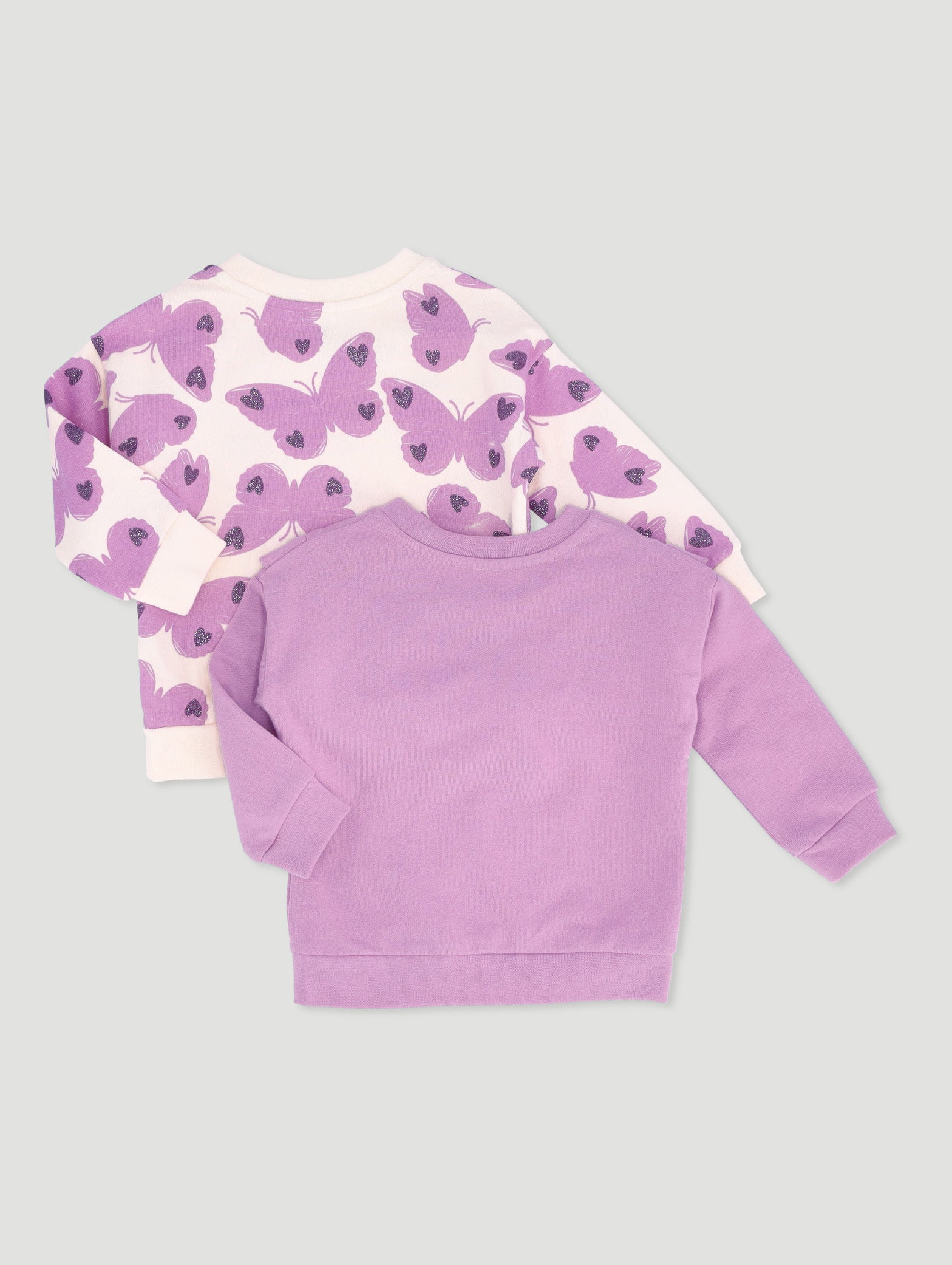Pre-Girls 2 Pack Butterfly Print & Plain Track Top - Lavender - Image 2