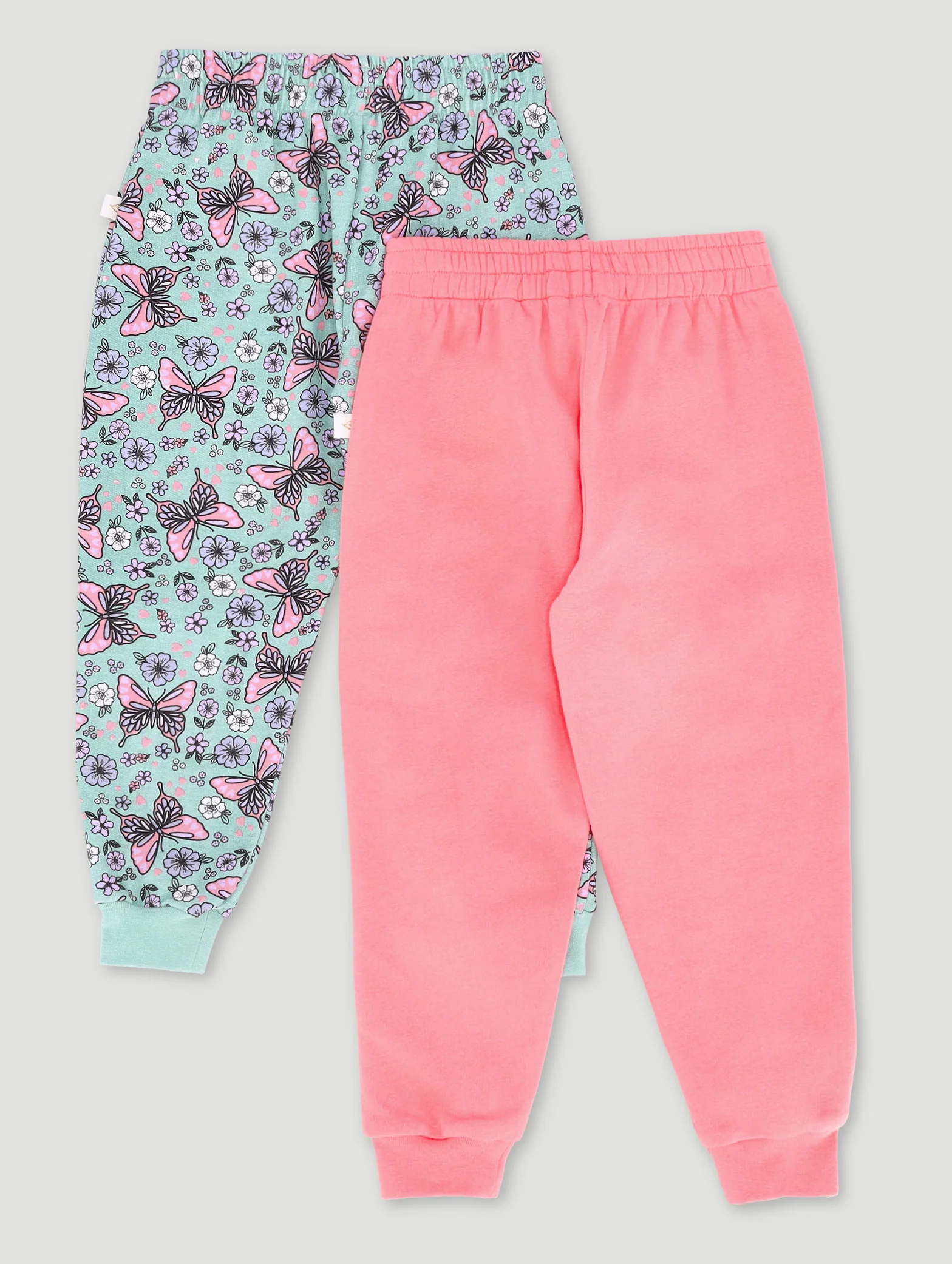 Pre-Girls 2 Pack Butterfly Print & Plain Joggers - Multi - Image 2