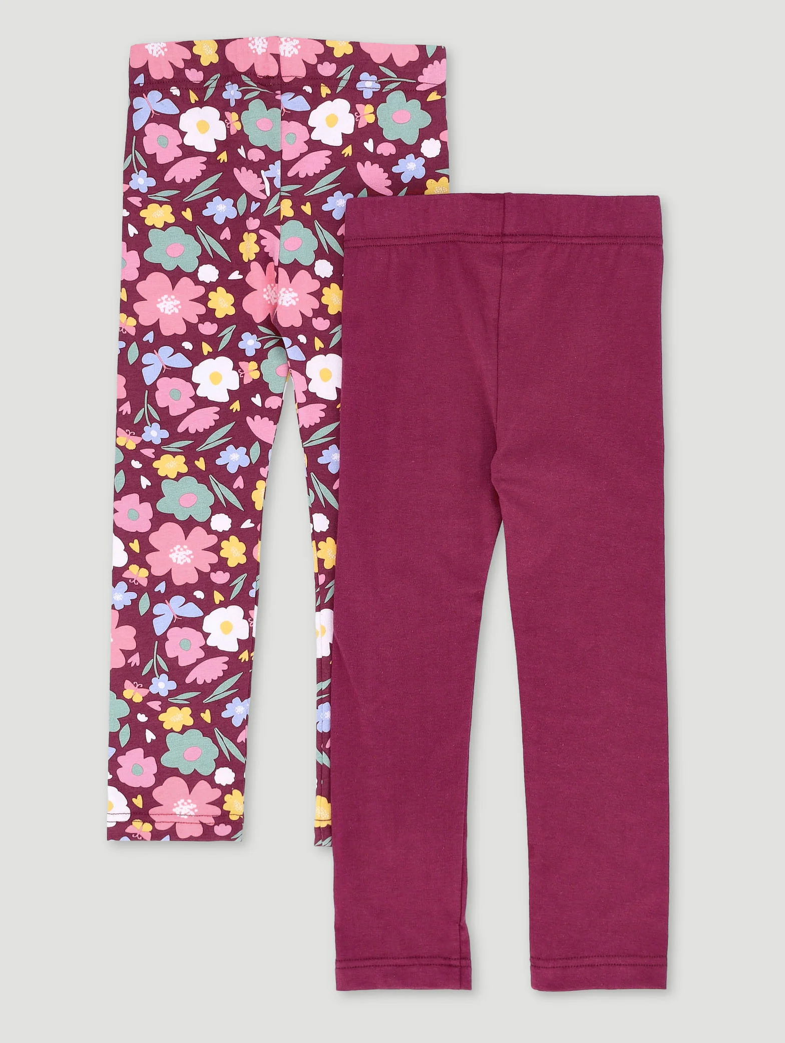 Pre-Girls 2 Pack Floral Legging - Burgundy - Image 2