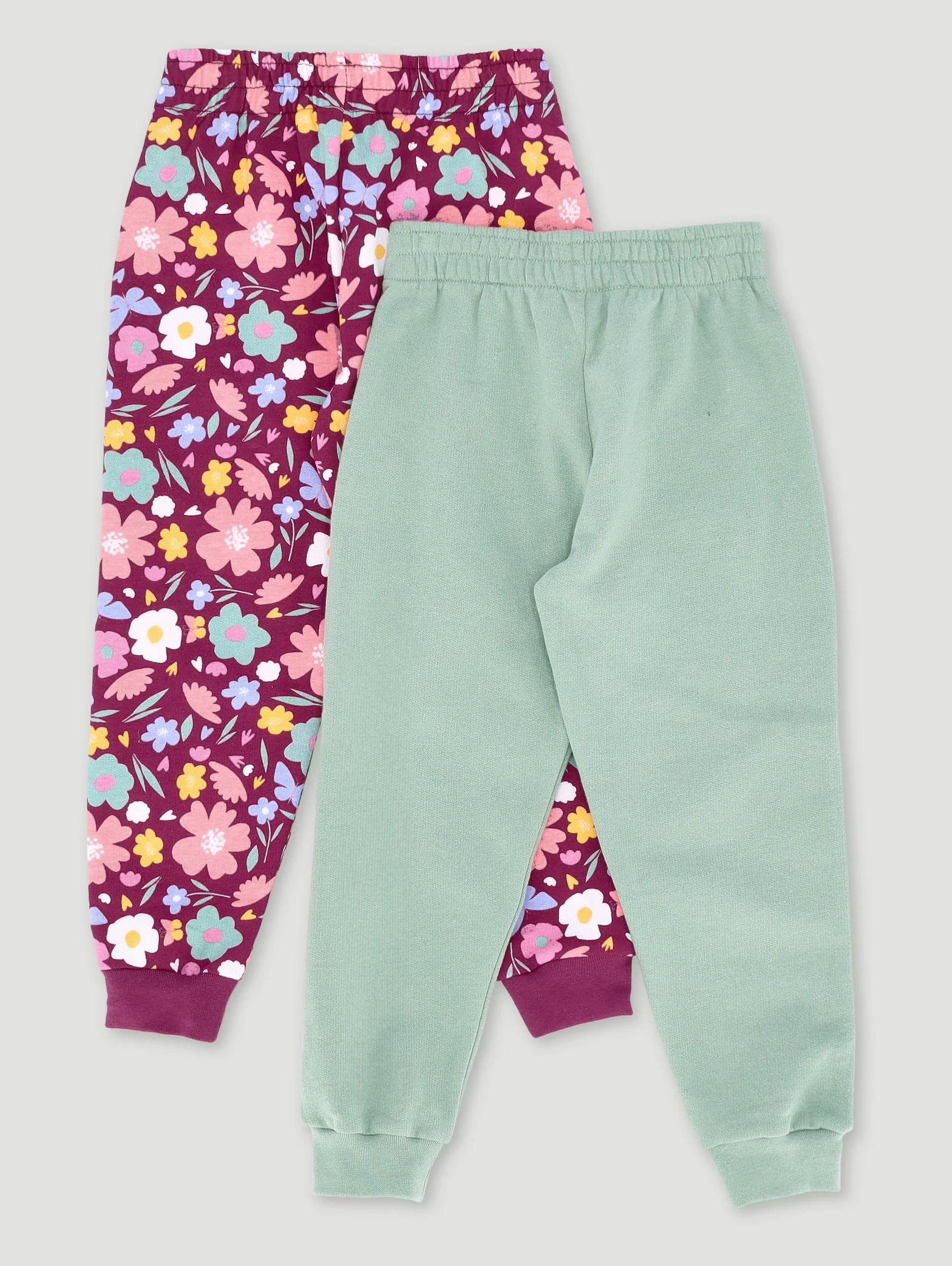 Pre-Girls 2 Pack Floral Print Jogger - Sage/Burgundy - Image 2