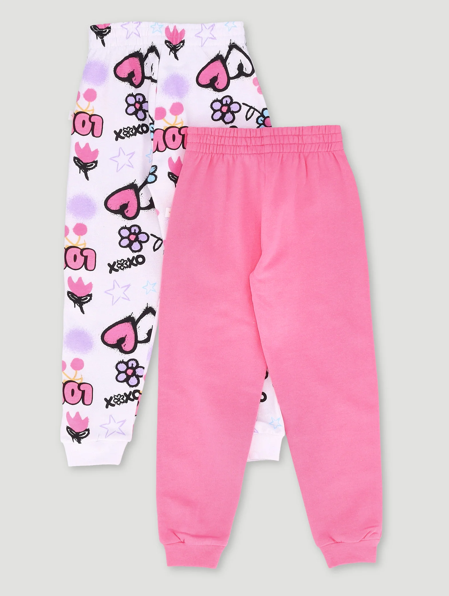 Pre-Girls 2 Pack Grafitti Print Jogger - White/Pink - Image 2