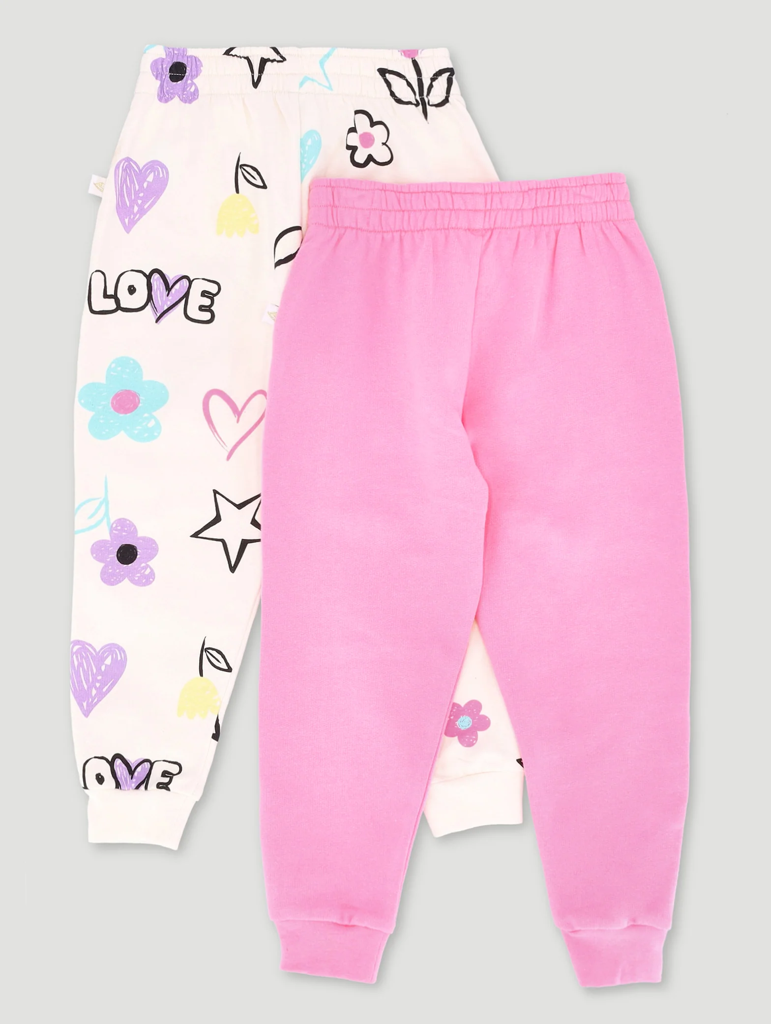 Pre-Girls 2 Pack Plain & Print Jogger - Cerise - Image 2