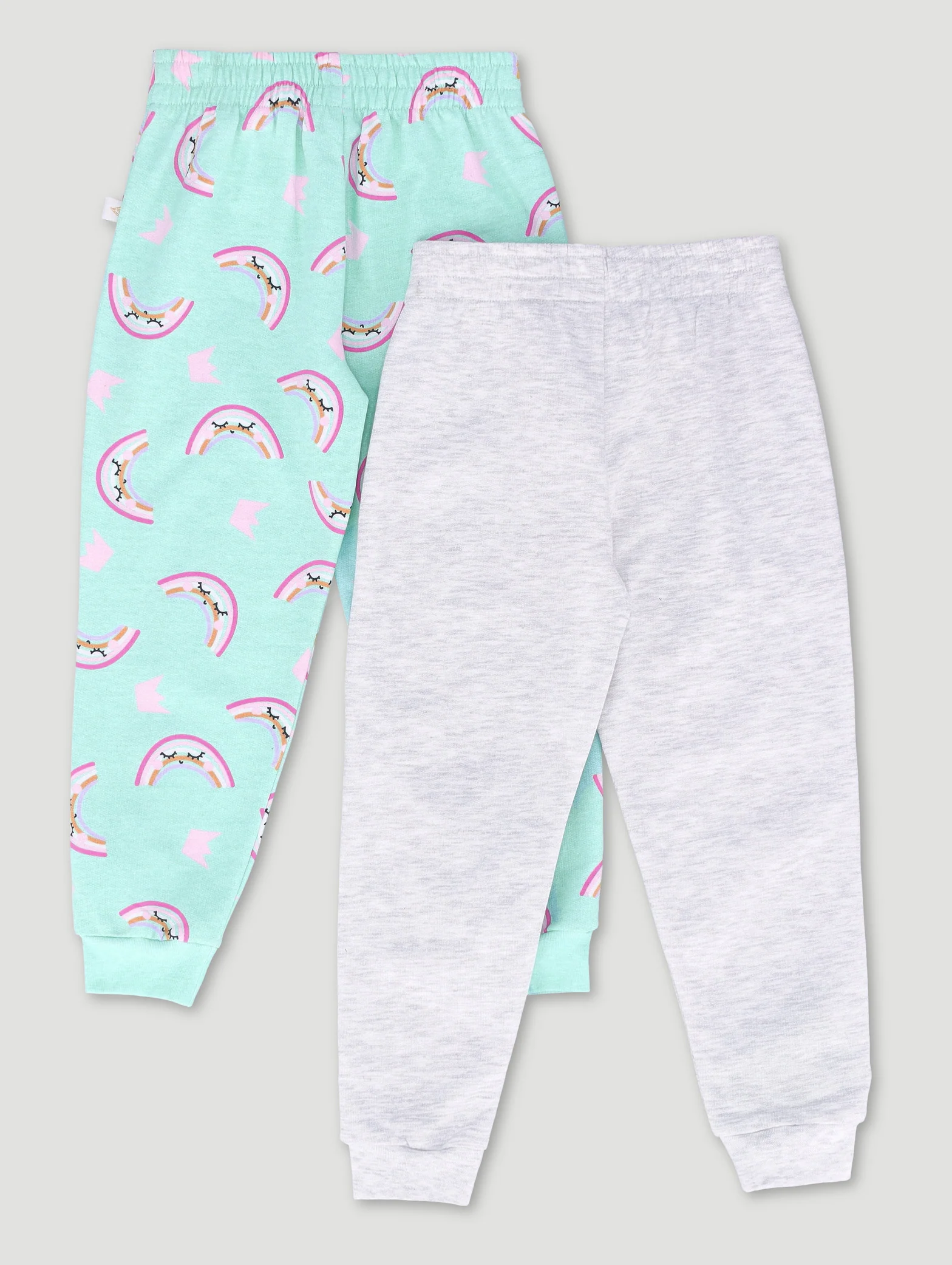 Pre-Girls 2 Pack Plain & Rainbow Print Jogger - Grey Melange/Sky Blue - Image 2