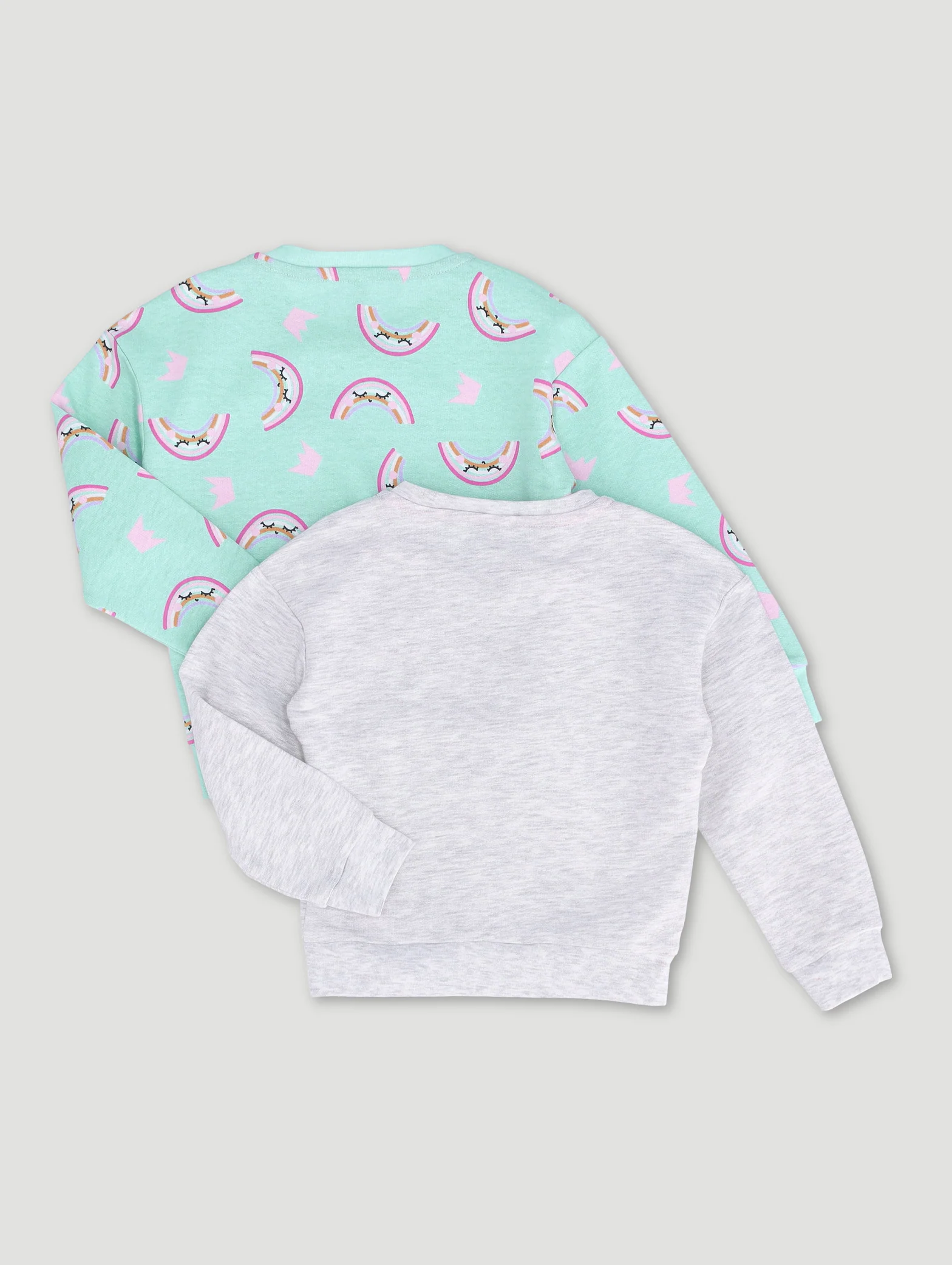 Pre-Girls 2 Pack Rainbow Print Tracktops - Grey Melange/Sky Blue - Image 2