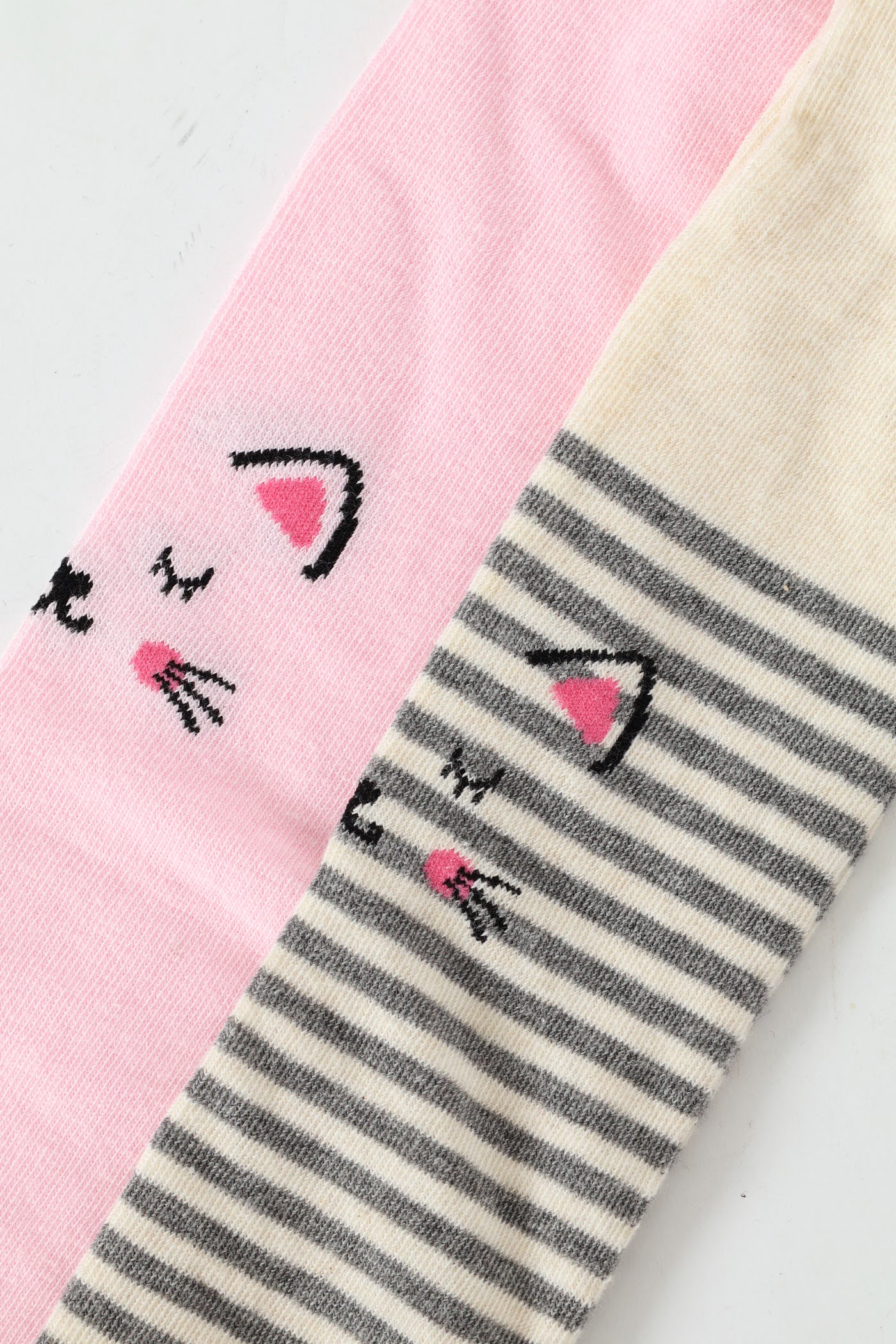 Pre-Girls 2 Pack Stripe Whiskers Tights - Oatmeal - Image 2