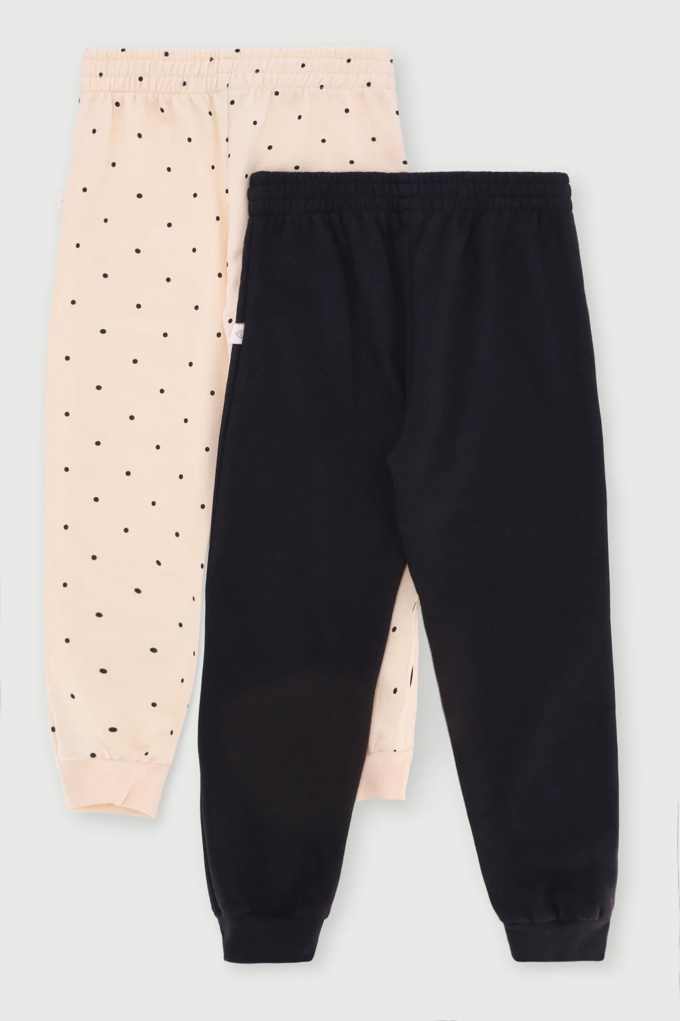 Pre-Girls 2 Pack Teddy & Polka Fleece Jogger - Black/Cream - Image 2