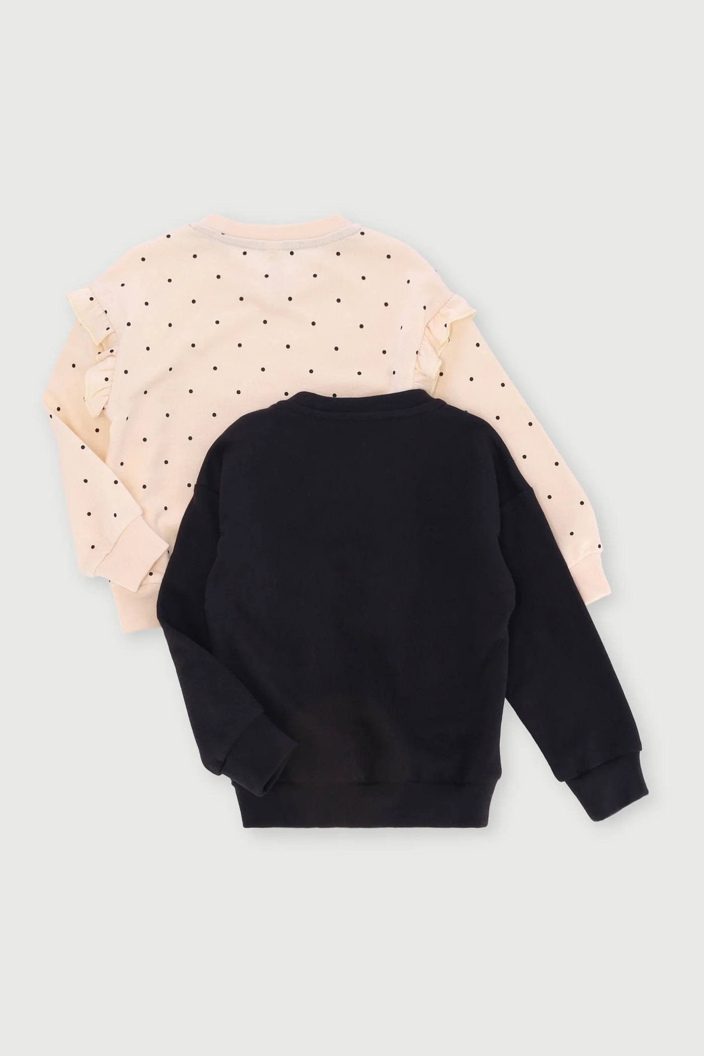 Pre-Girls 2 Pack Teddy & Polka Fleece Top - Black/Cream - Image 2