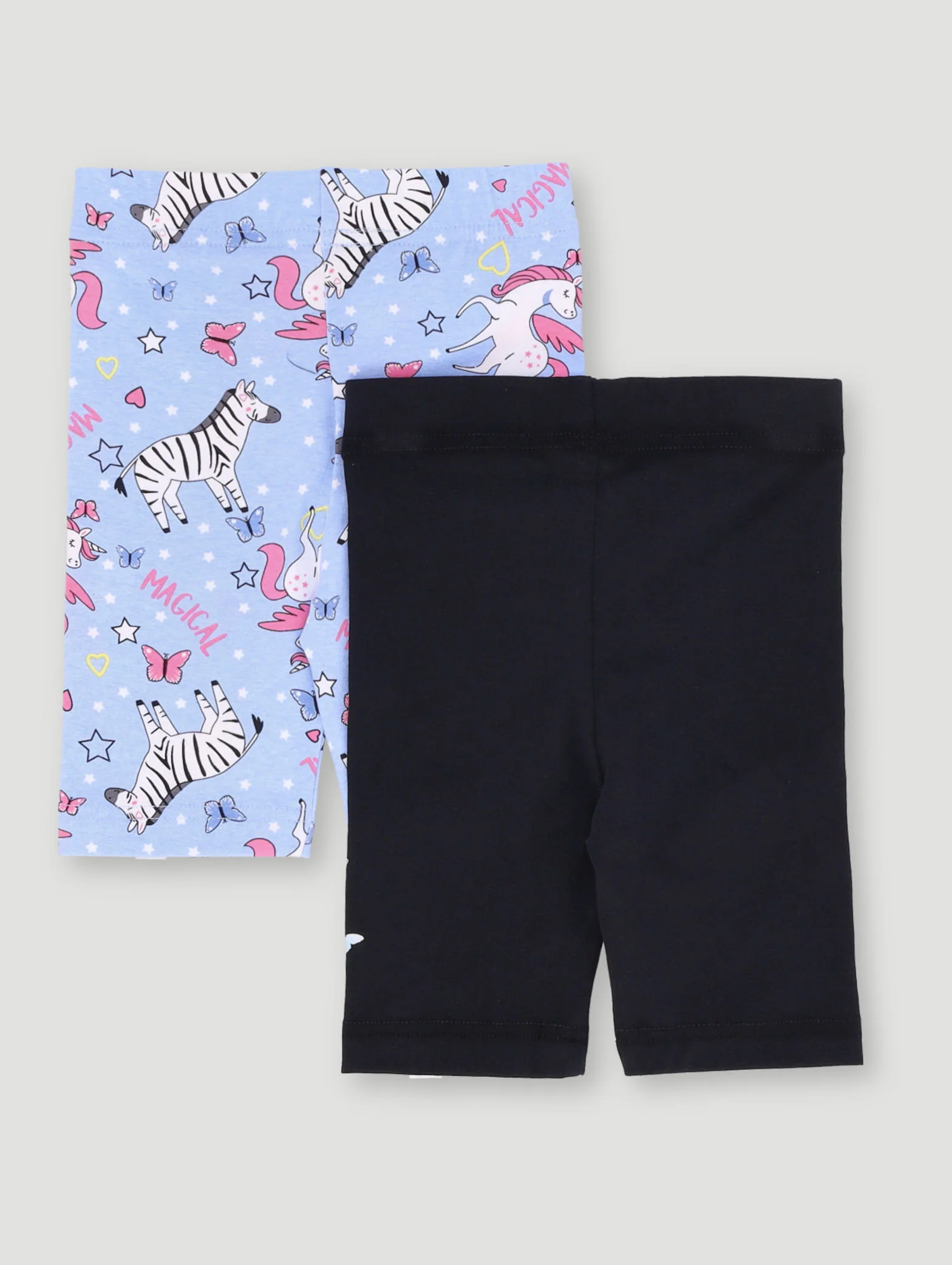 Pre-Girls 2 Pack Unicorn Placement Print Cycle Short - Black - Image 2