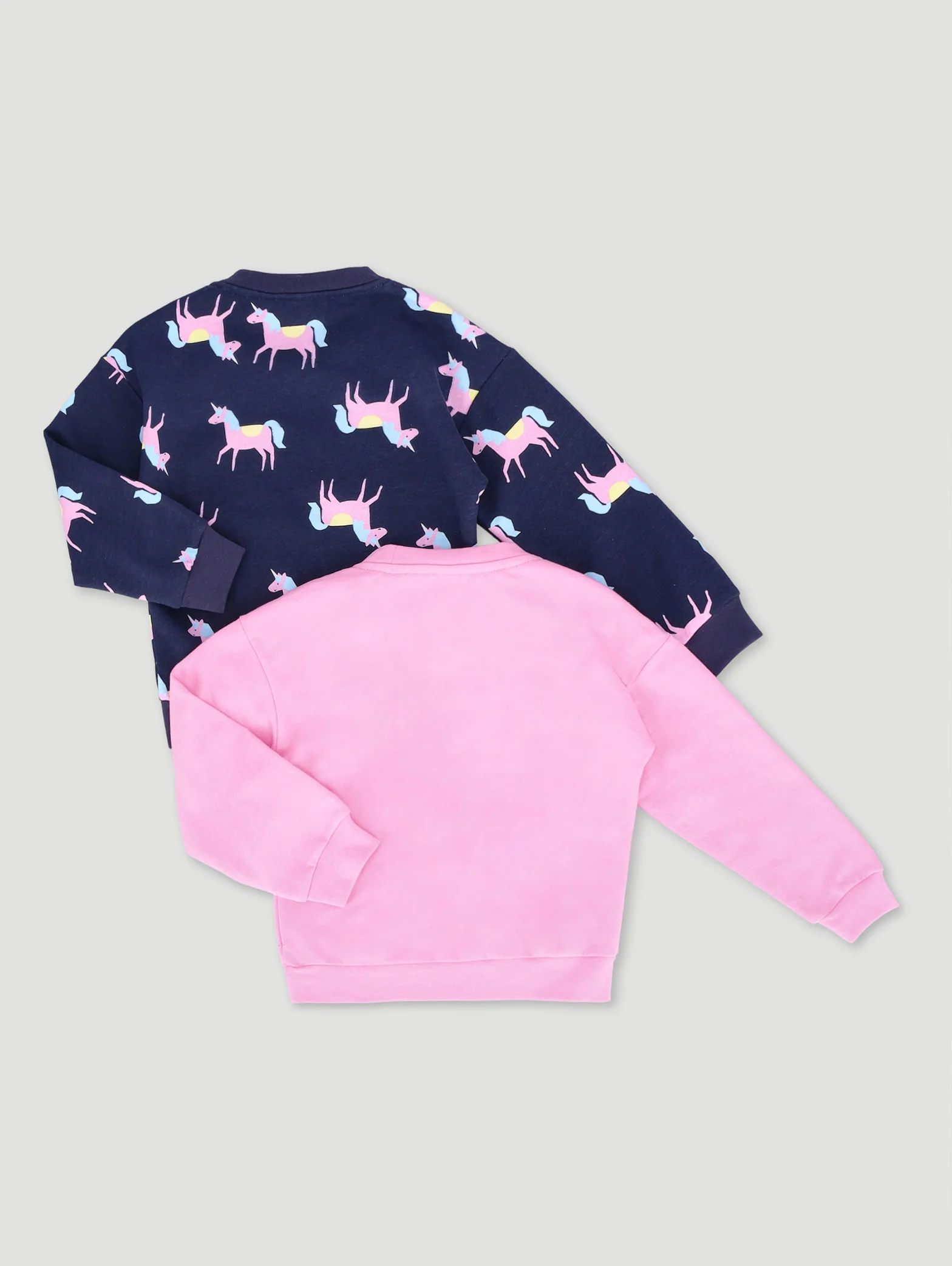 Pre-Girls 2 Pack Unicorn Print Plain Frill Tracktops - Navy/Pink - Image 2