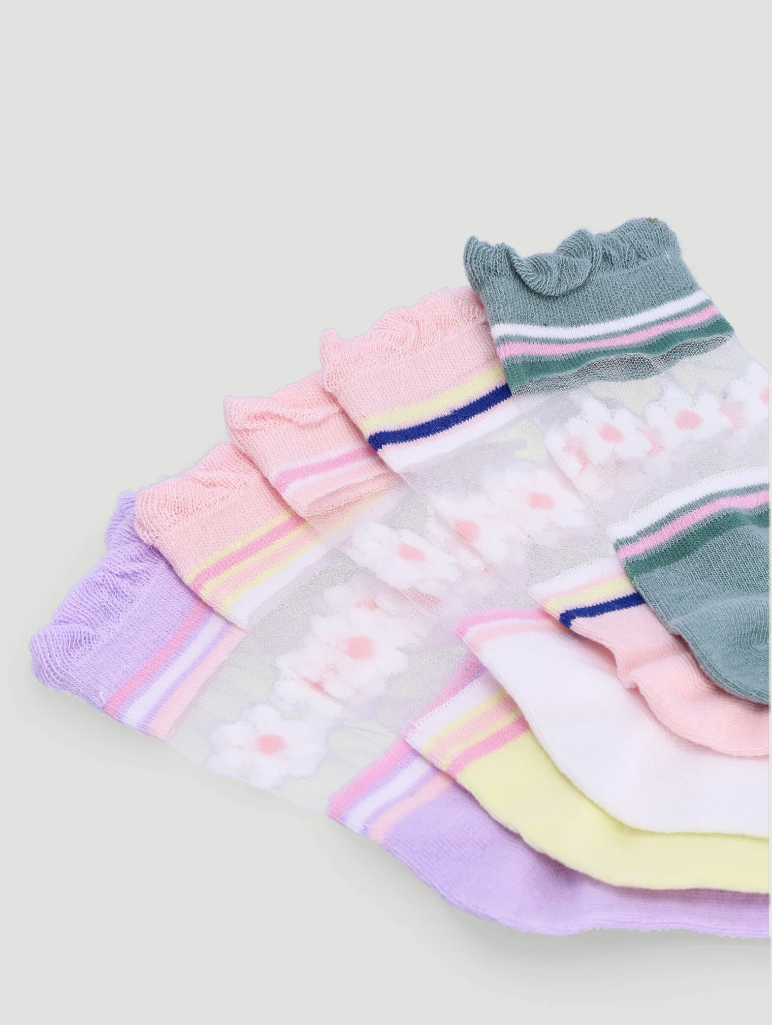 Pre-Girls 5 Pack Daisy Anklet Socks - Multi - Image 2