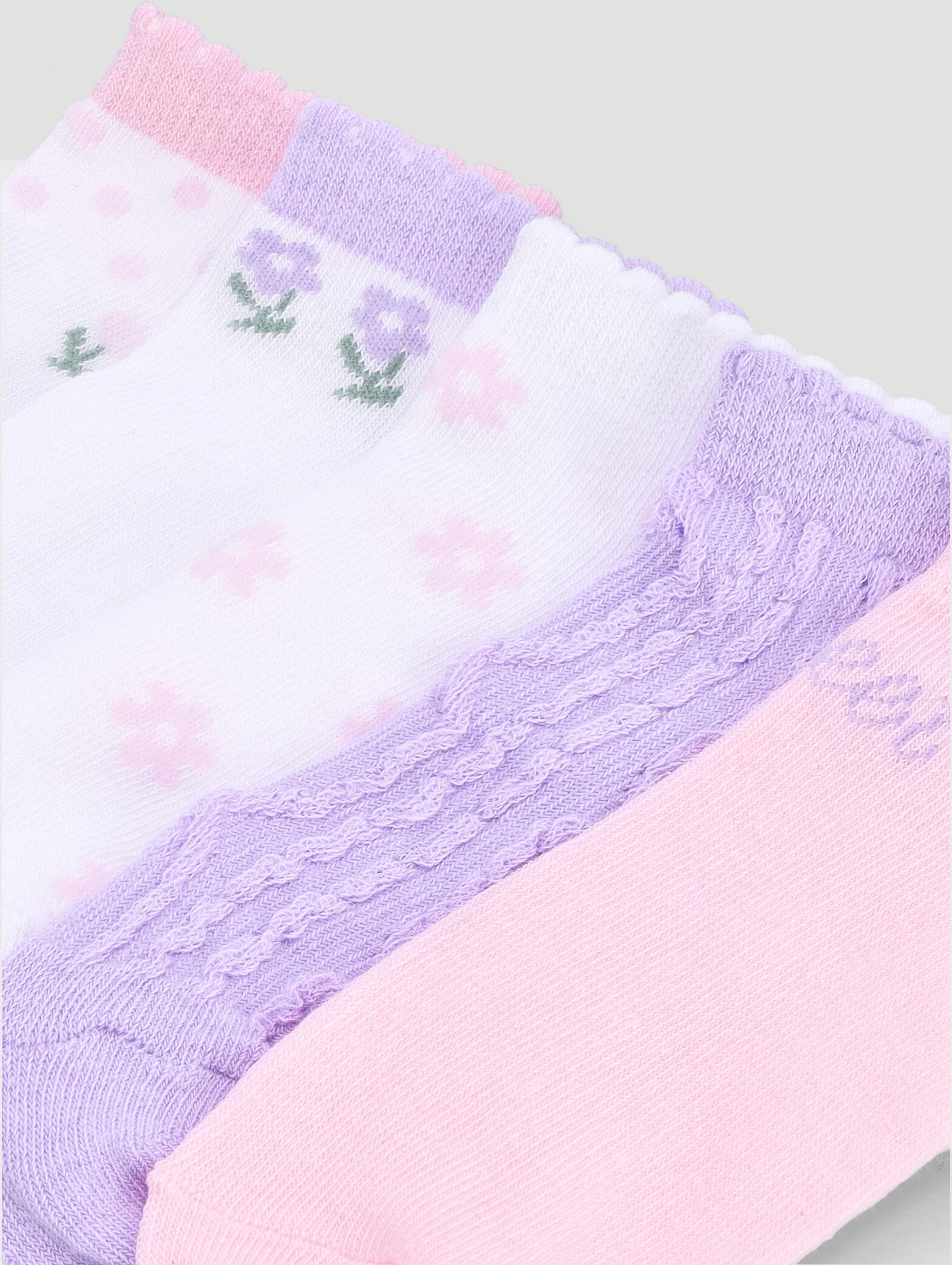 Pre-Girls 5 Pack Flower Low Cut Socks - Lilac - Image 2