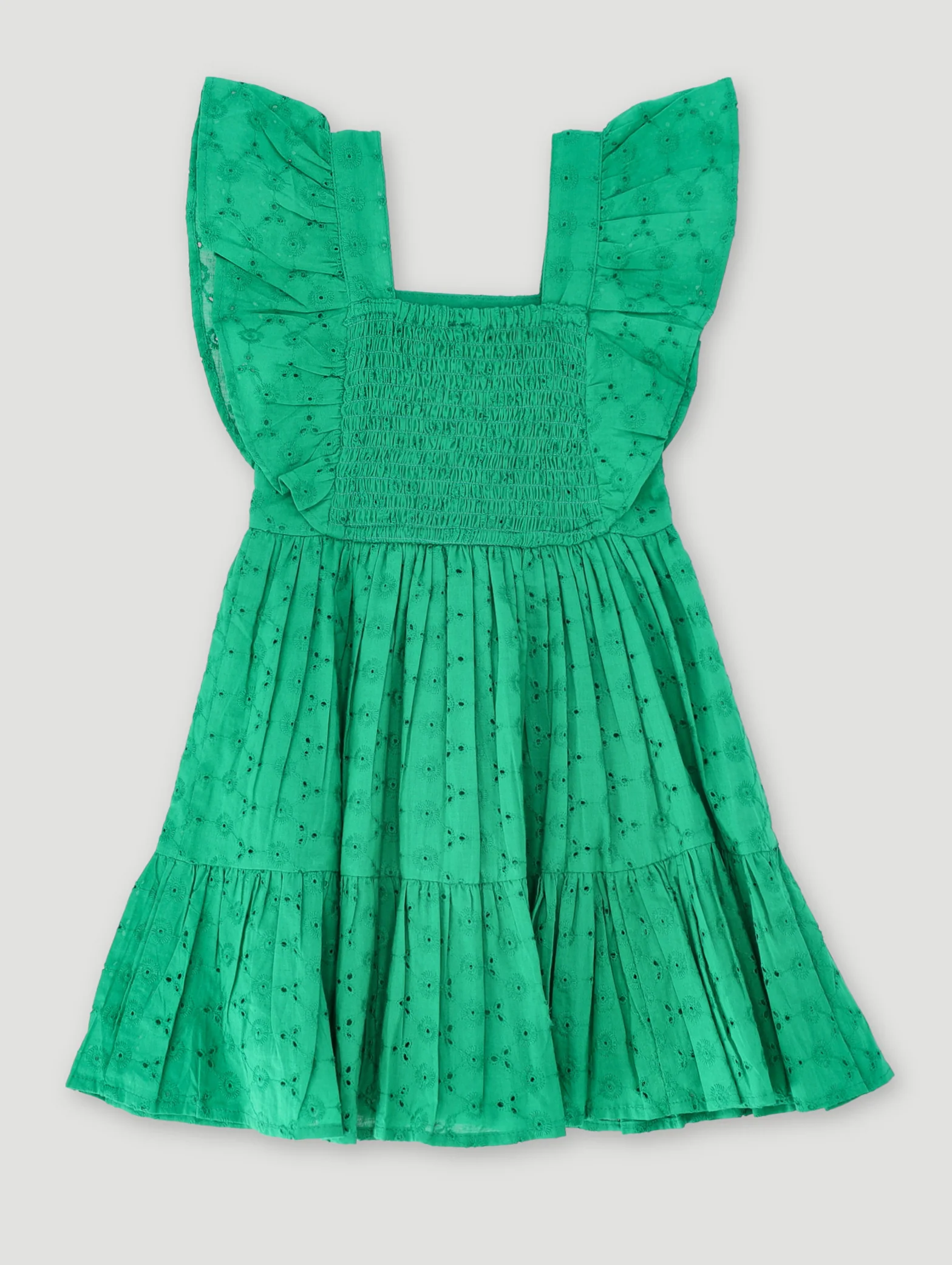 Pre-Girls Anglaise Frill Sleeve Dress - Green - Image 2