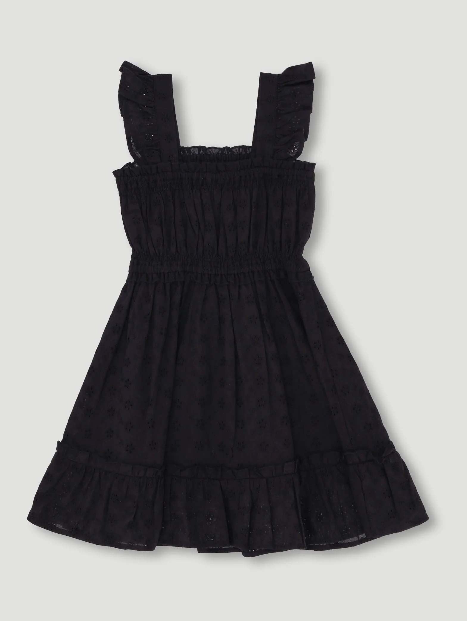 Pre-Girls Anglaise Strappy Frill Dress - Black - Image 2