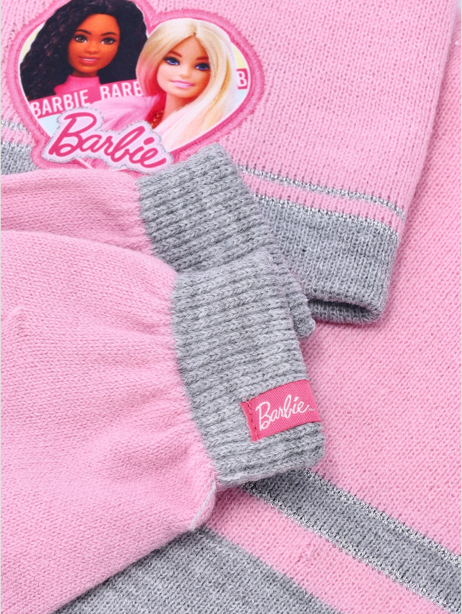 Pre-Girls Barbie 3 Pack Beanie Glove Scarf Set - Pink - Image 2