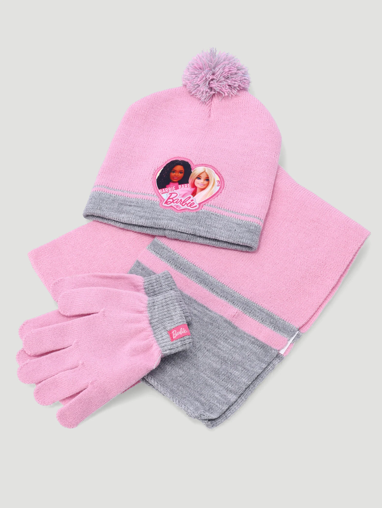 Pre-Girls Barbie 3 Pack Beanie Glove Scarf Set - Pink - Image 3