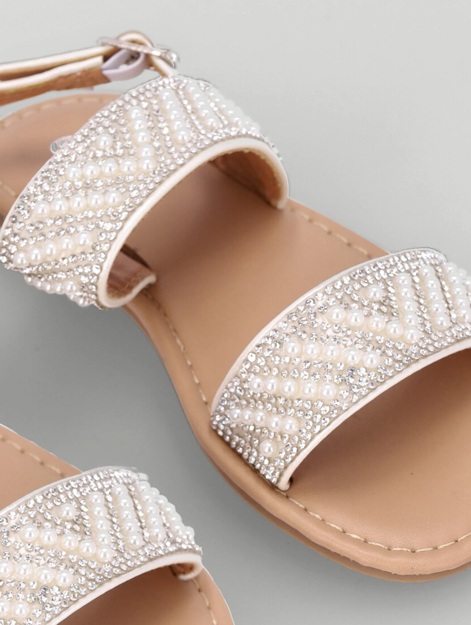 Pre-Girls Beaded Pearl Sandal - White - Image 2