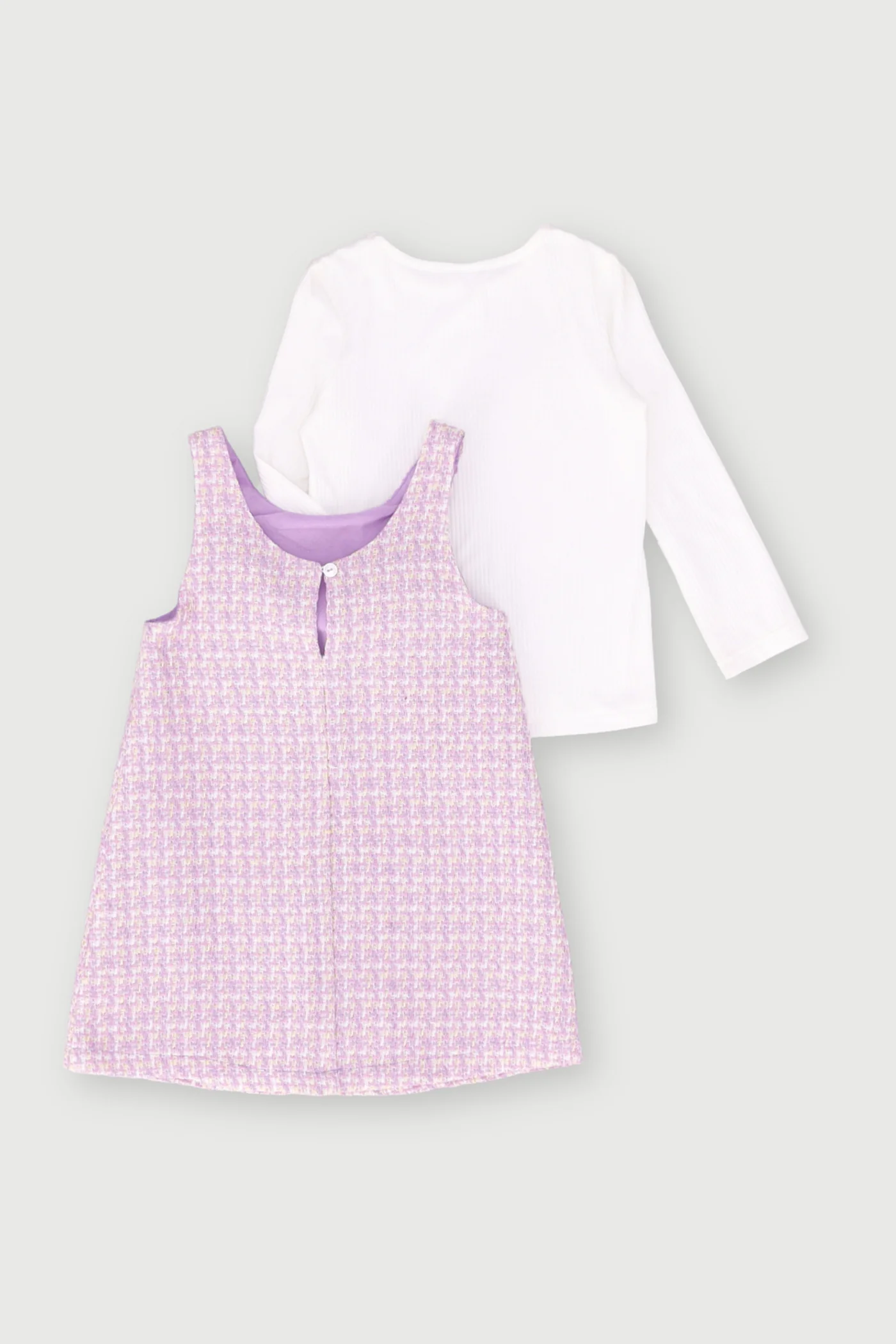 Pre-Girls Boucle Pinafore With Long Sleeve Rib Top - Lilac - Image 2