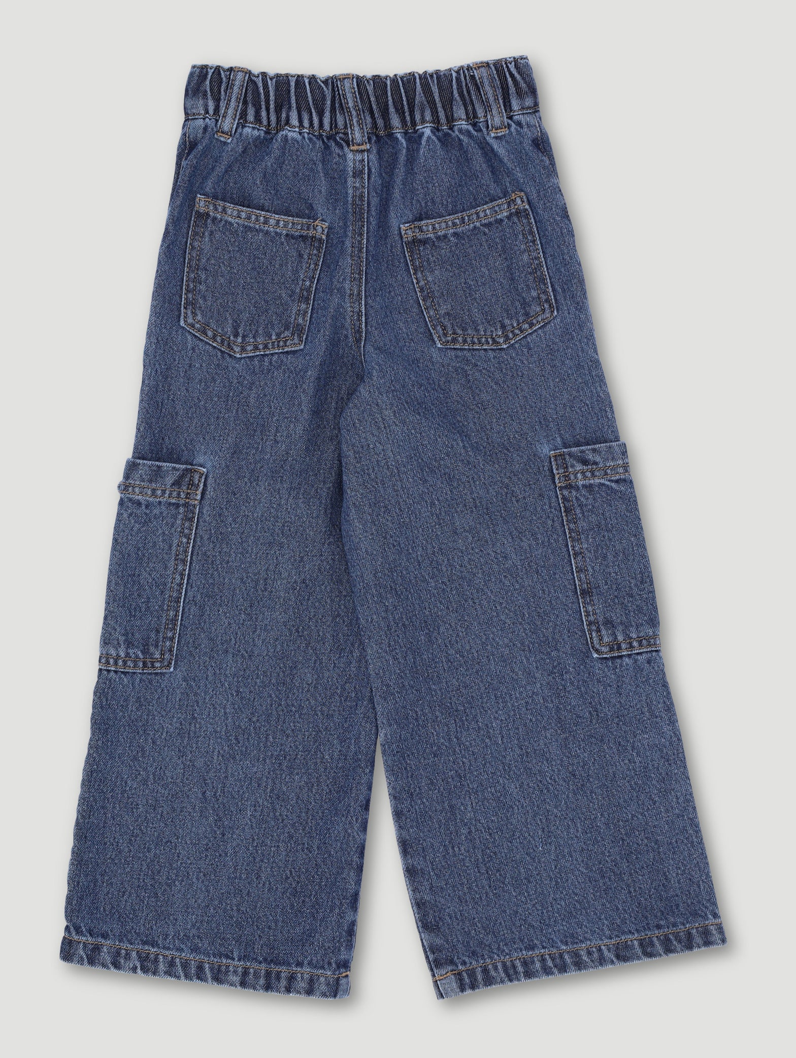 Pre-Girls Bow Cargo Wideleg Denim - Mid Blue - Image 2