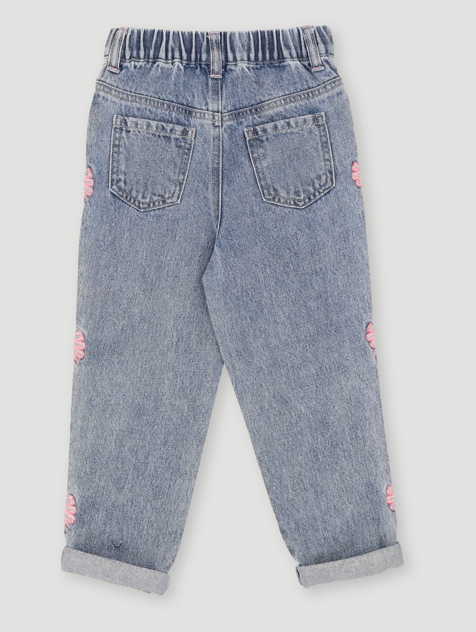 Pre-Girls Bow Embroidery Mom Jean - Light Blue - Image 2