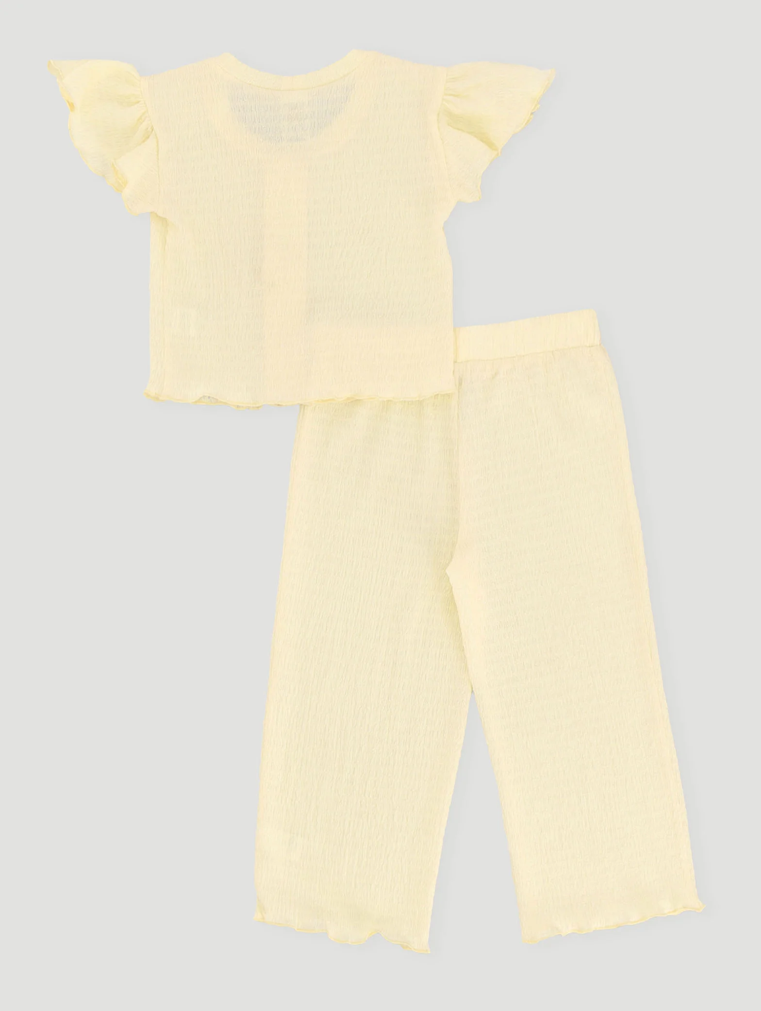 Pre-Girls Bow Top & Wide Leg Pants Set - Yellow - Image 2