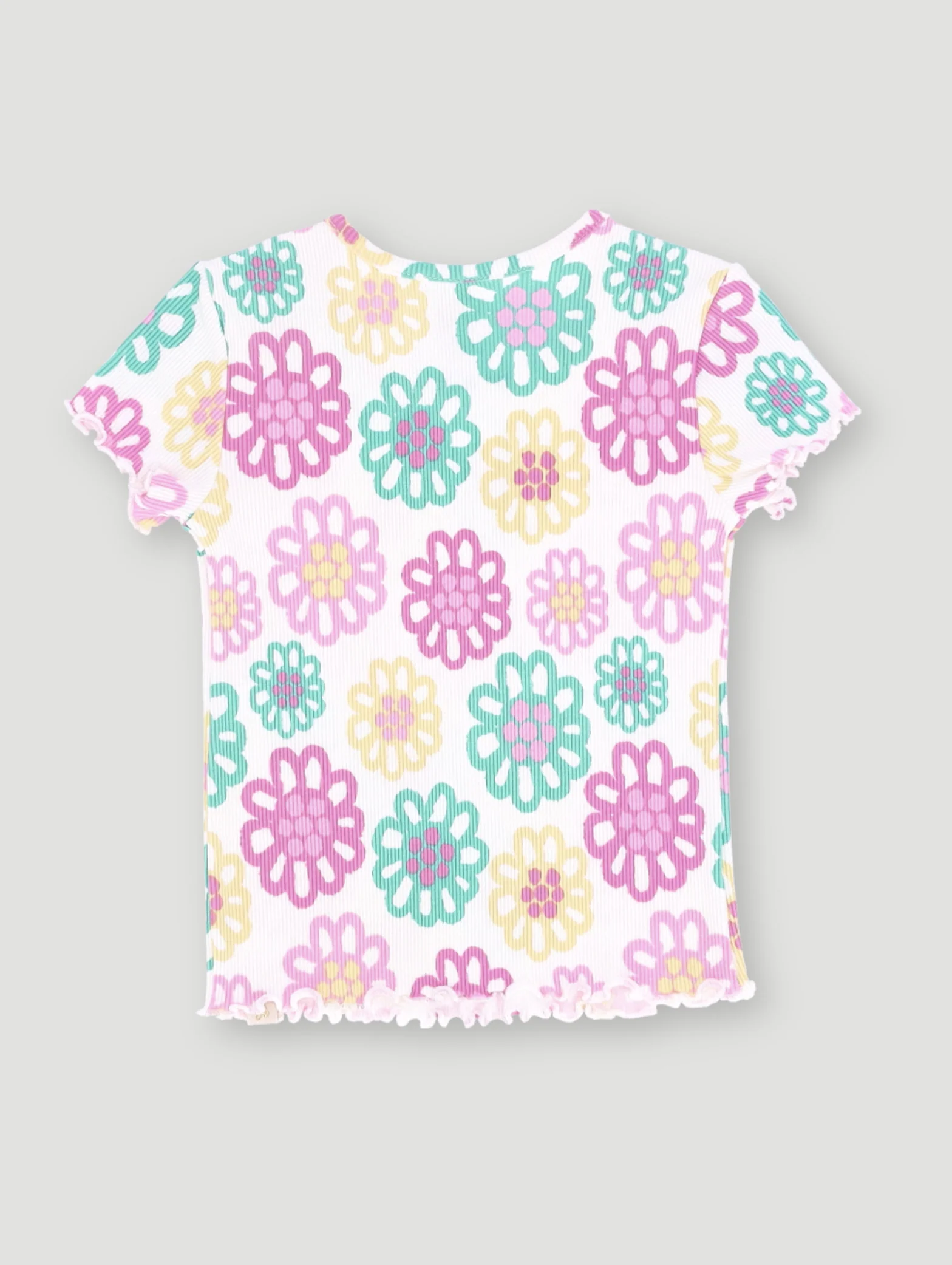 Pre-Girls Bright Floral Print Rib Tee - White - Image 2