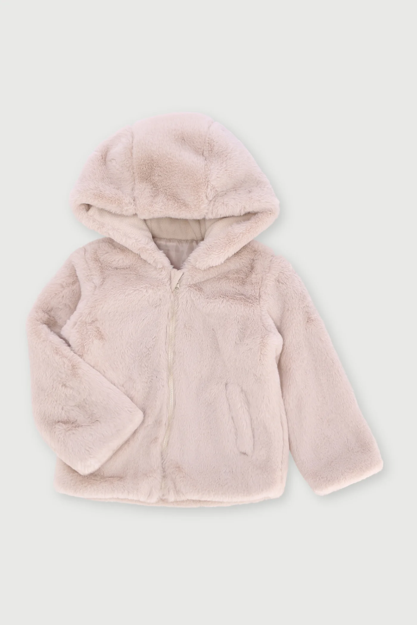 Pre-Girls Bunny Faux Fur Jacket - Stone/Light Pink - Image 2