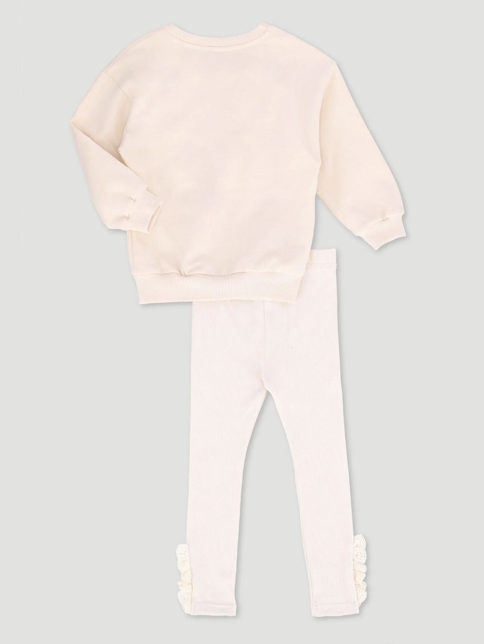 Pre-Girls Butterfly Applique Fleece & Rib Set - Cream - Image 2