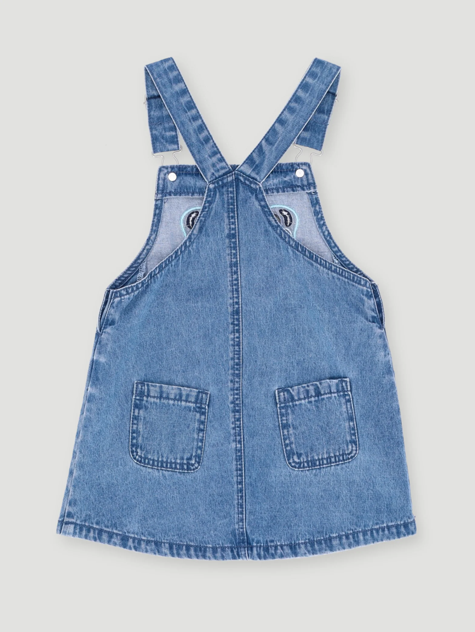 Pre- Girls Butterfly Applique Pinafore Dress - Mid Blue - Image 2