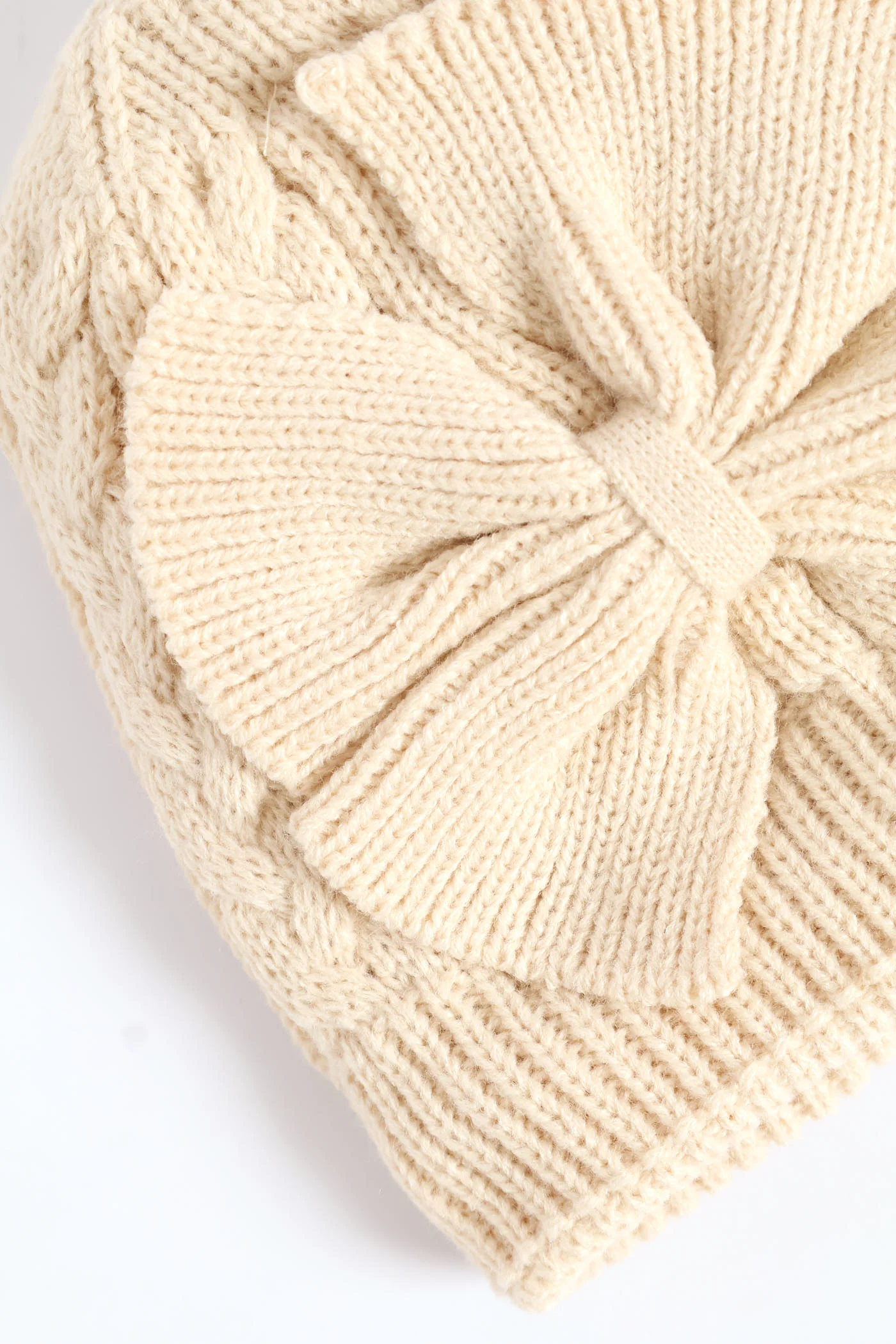 Pre-Girls Cable 3D Bow Beanie - Cream - Image 2