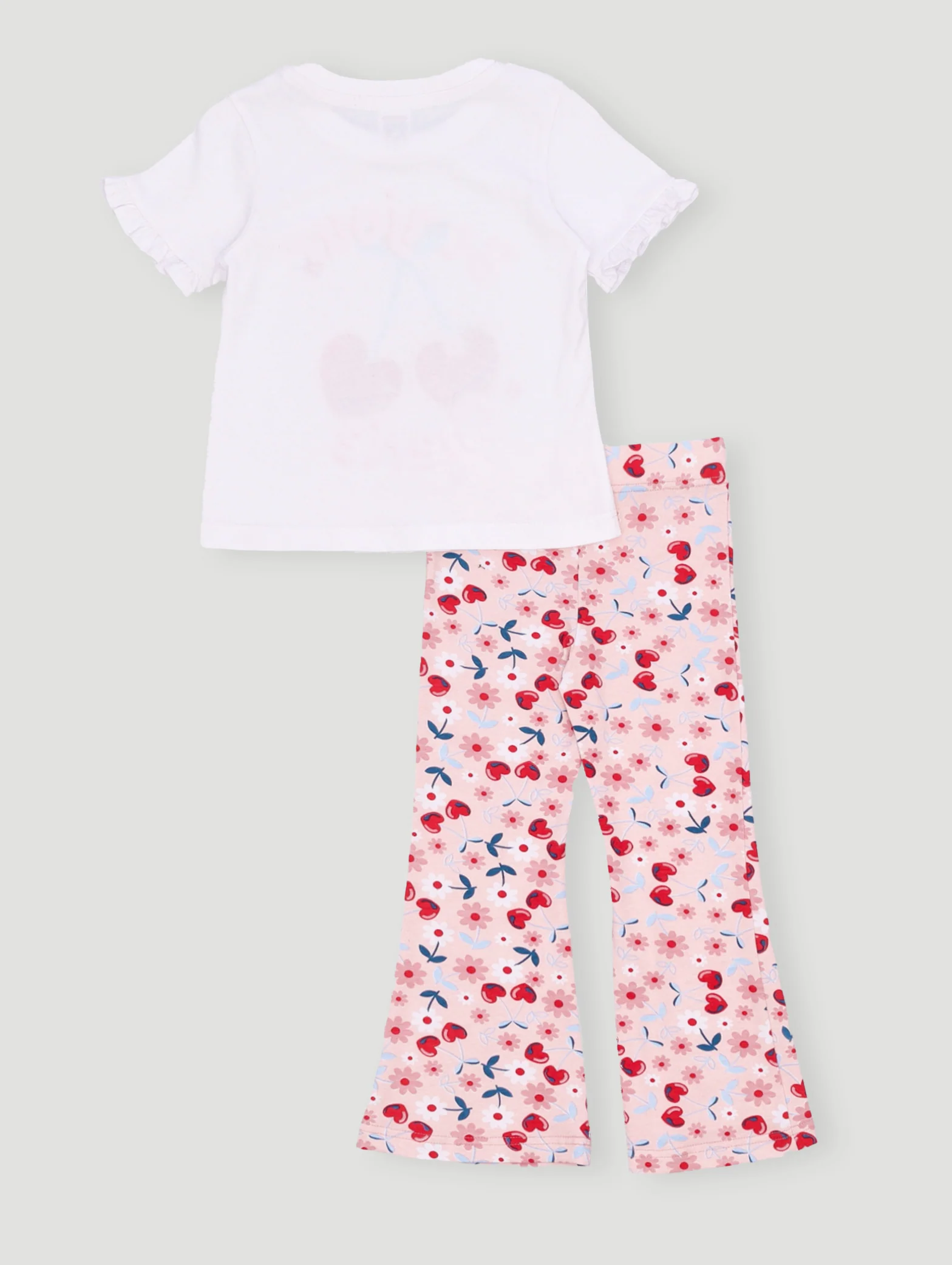 Pre- Girls Cherry Tee And Flare Leg Set - White - Image 2