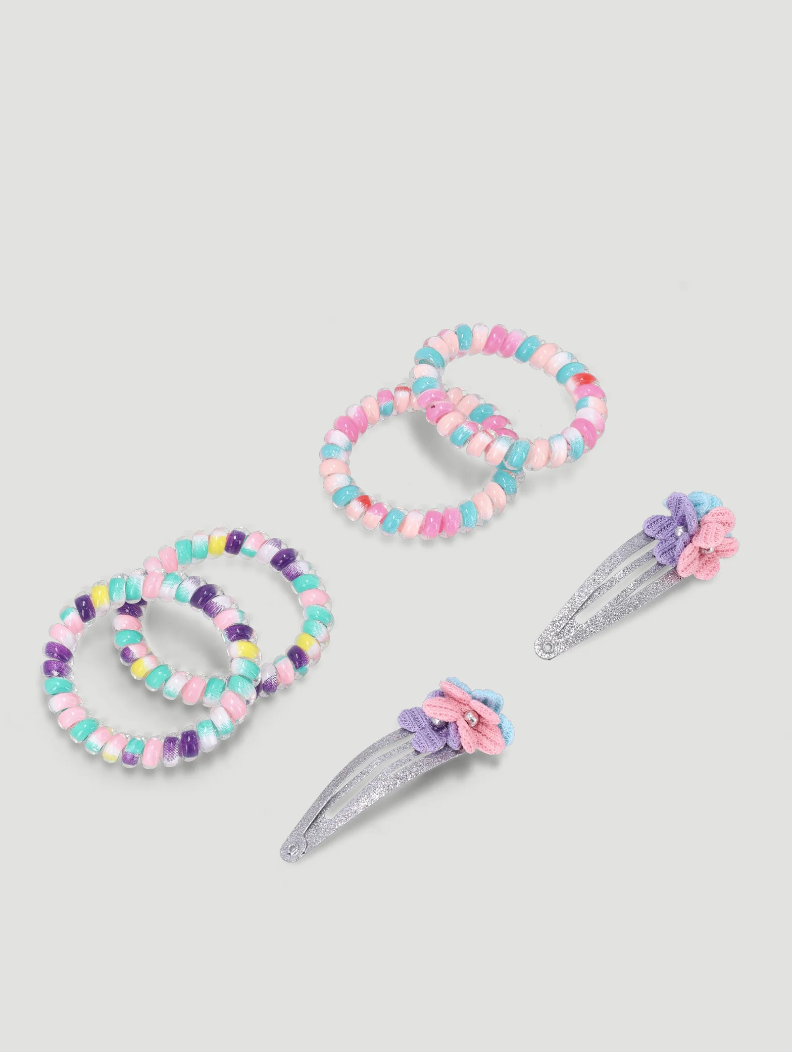 Pre-Girls Coil Elastic With 2 Flower Clips - Aqua - Image 2