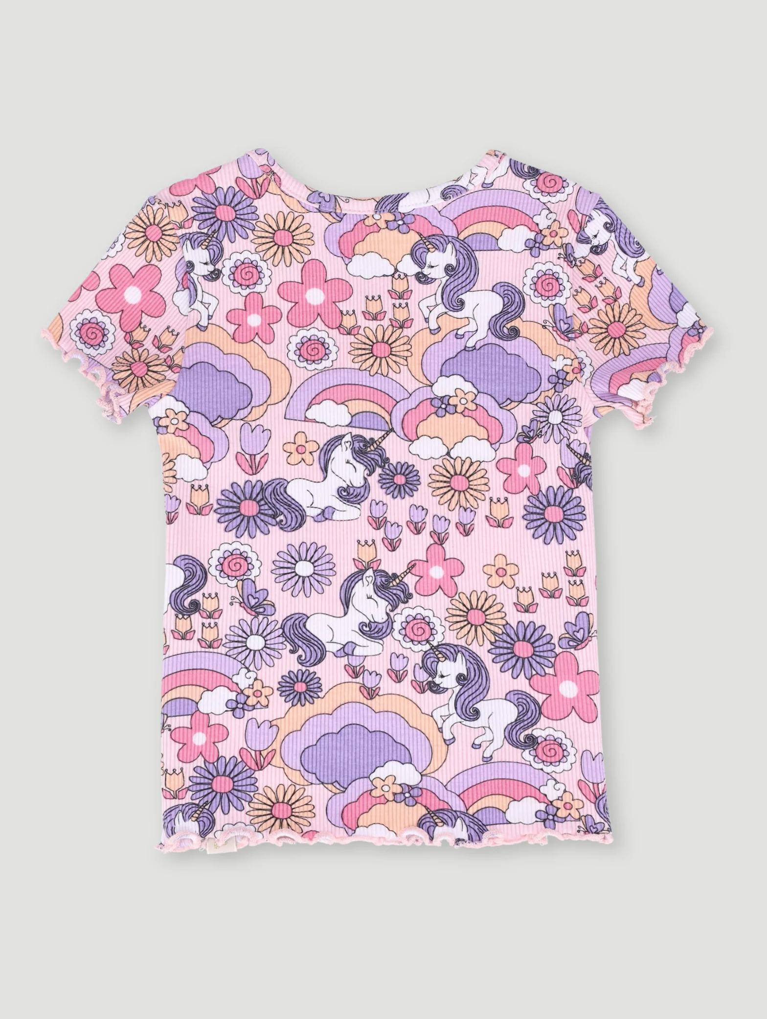 Pre-Girls Cut Out Embroidery Rib Top - Peach/Lilac - Image 2