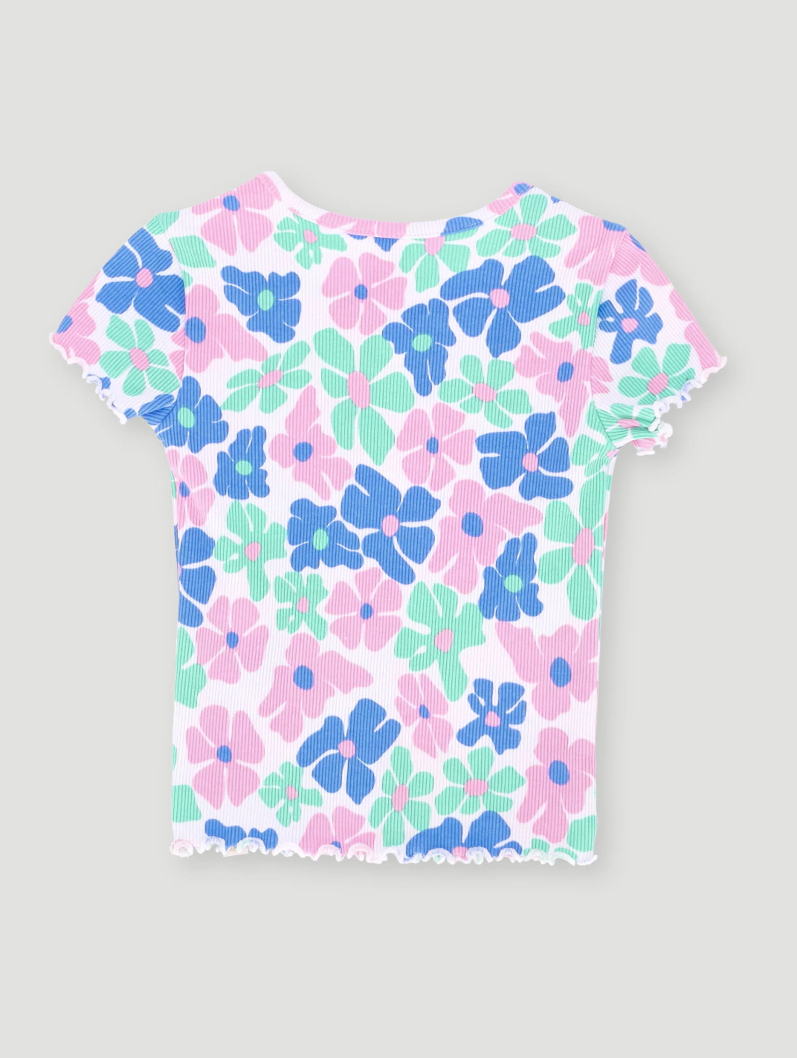 Pre- Girls Cut Out Embroidery Rib Top - White - Image 2