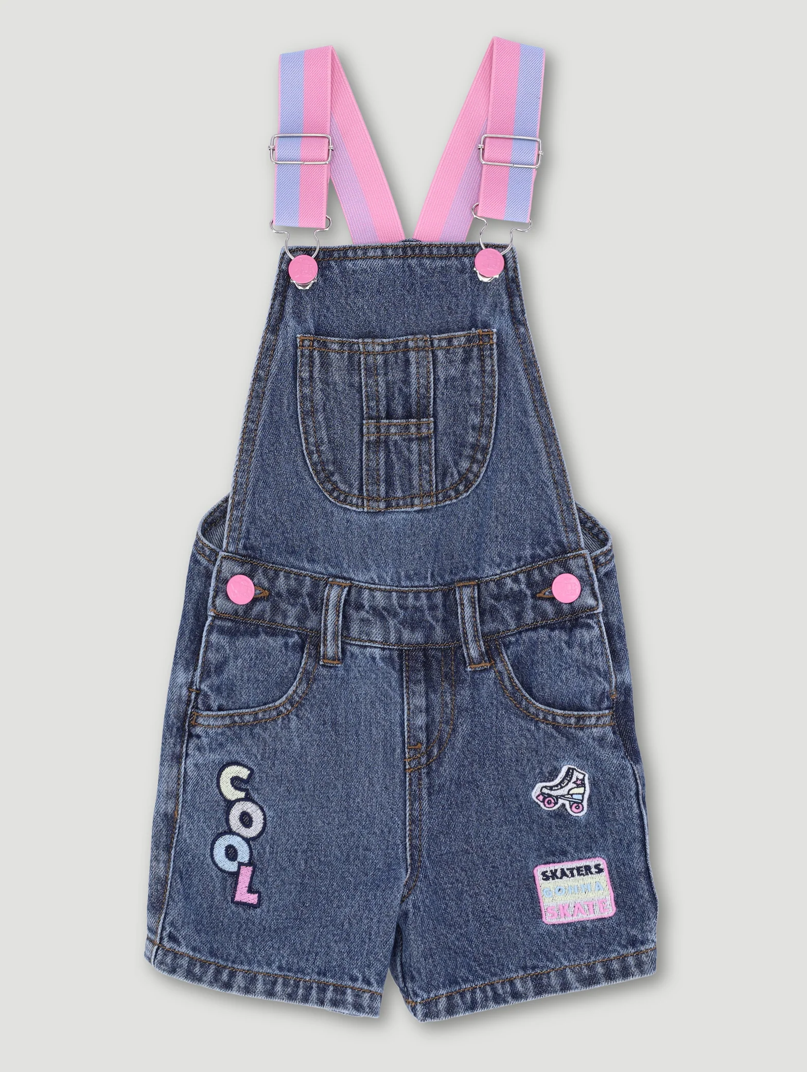 Pre-Girls Dungaree With Badges - Mid Blue - Image 2