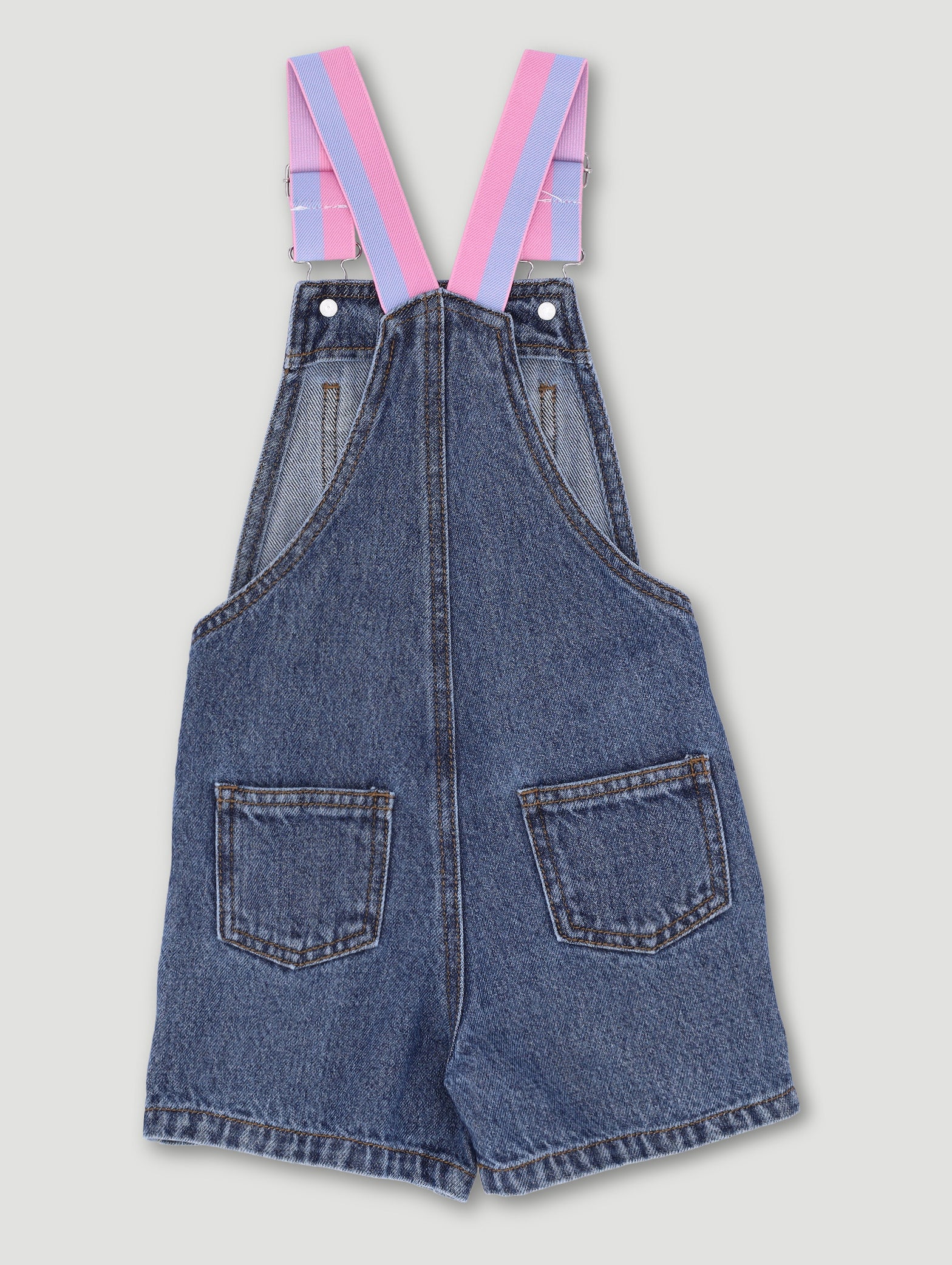 Pre-Girls Dungaree With Badges - Mid Blue - Image 3